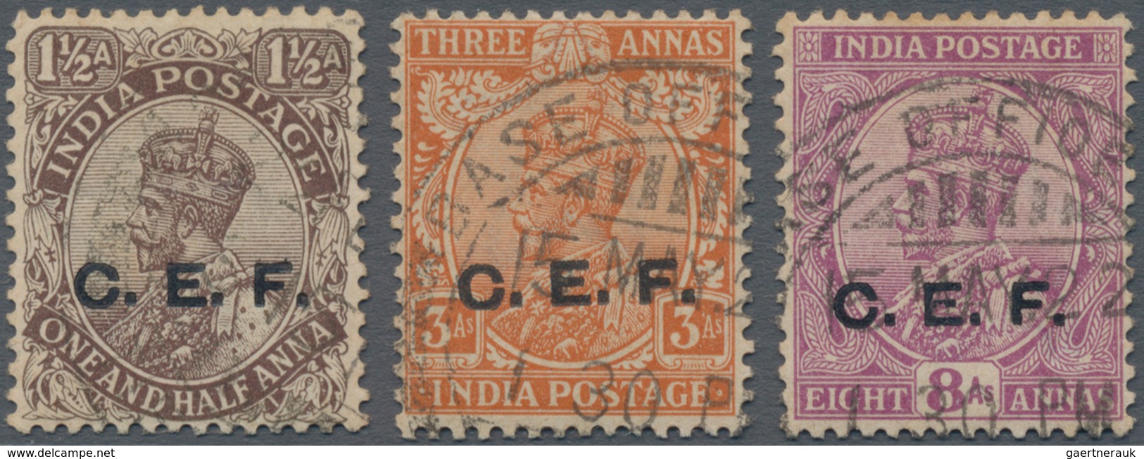 Indien - Feldpost: 1914-22 Chinese Exped. Force C.E.F.: Three KGV. Stamps Denom. 1a3p., 3a. And 8a. - Military Service Stamp
