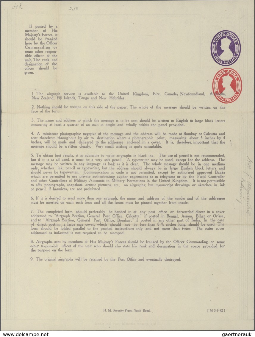 Indien - Ganzsachen: 1943-45 Military & Occupation Postal Stationery Aircraft Forms KGVI. 3a. Violet - Unclassified