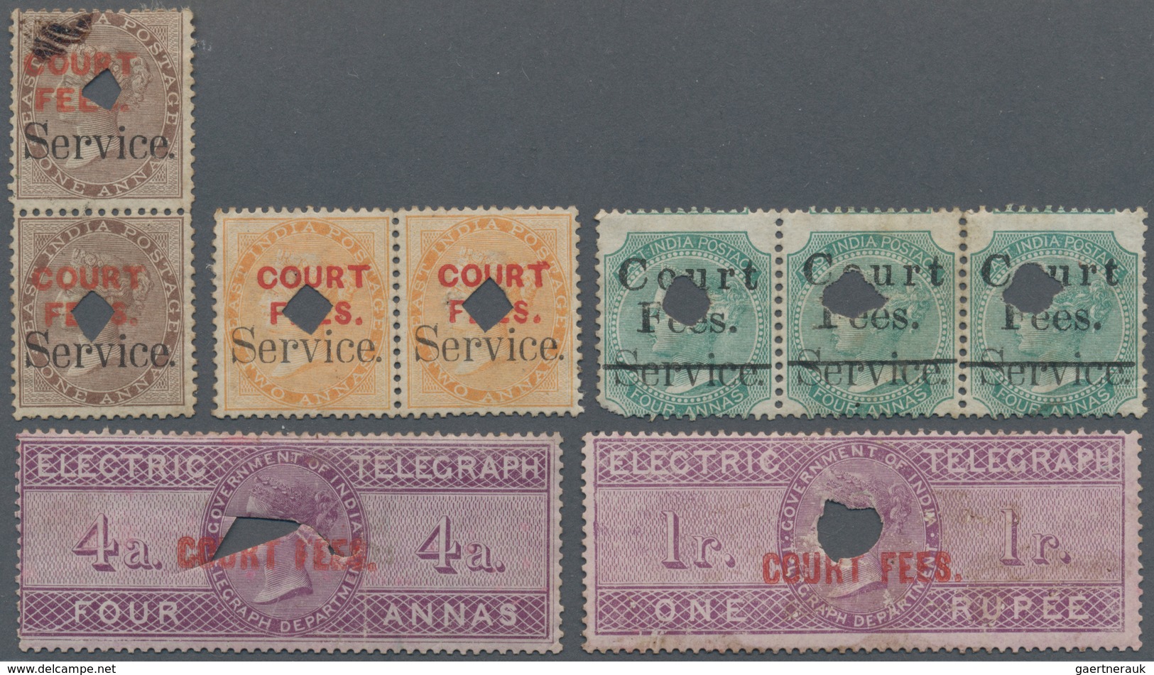 Indien - Besonderheiten: 1870-72 COURT FEE: Group Of Nine Court Fee Stamps, With Telegraph Stamps 4a - Andere & Zonder Classificatie