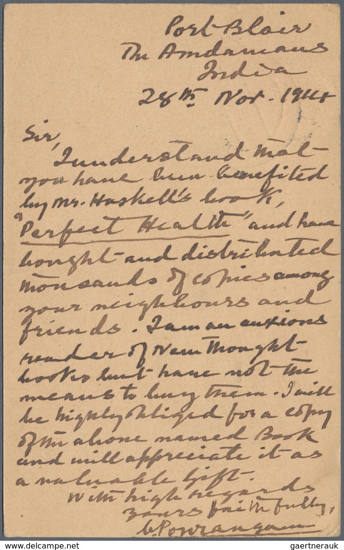 Indien - Besonderheiten: 1914, "PORT BLAIR 28 NOV 14" On Card KEVII 1 A. Red To Iowa City, USA. Viol - Sonstige & Ohne Zuordnung
