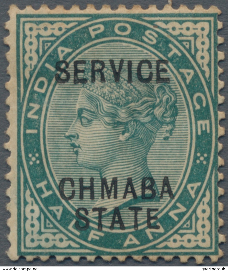 Indien - Konventionalstaaten: CHAMBA-Official 1887: QV ½a. Blue-green Showing Overprint Variety "CHM - Sonstige & Ohne Zuordnung