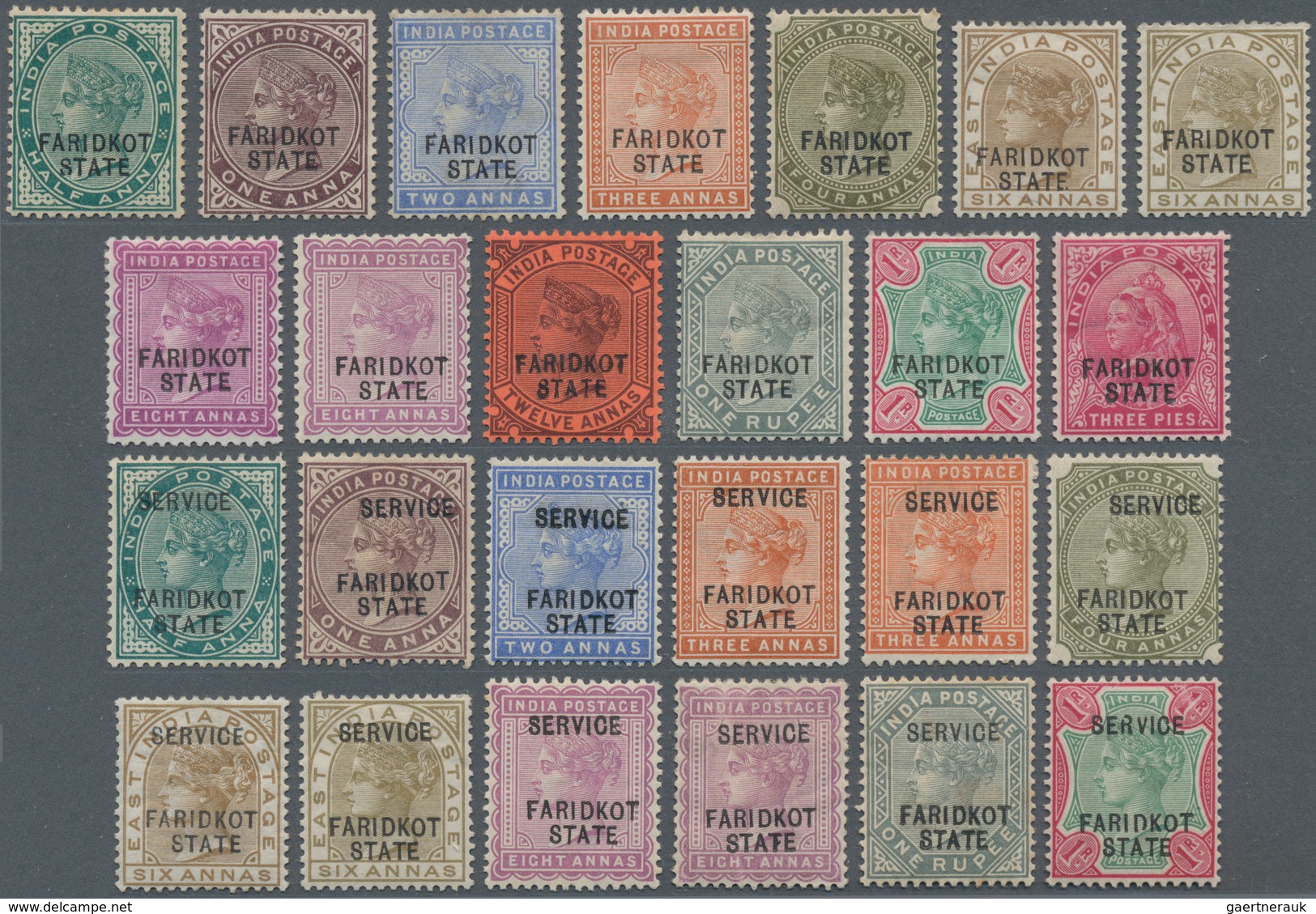 Indien - Konventionalstaaten: FARIDKOT 1887-98, Complete Set Of Ten Postage Values Plus Add. Shades - Andere & Zonder Classificatie