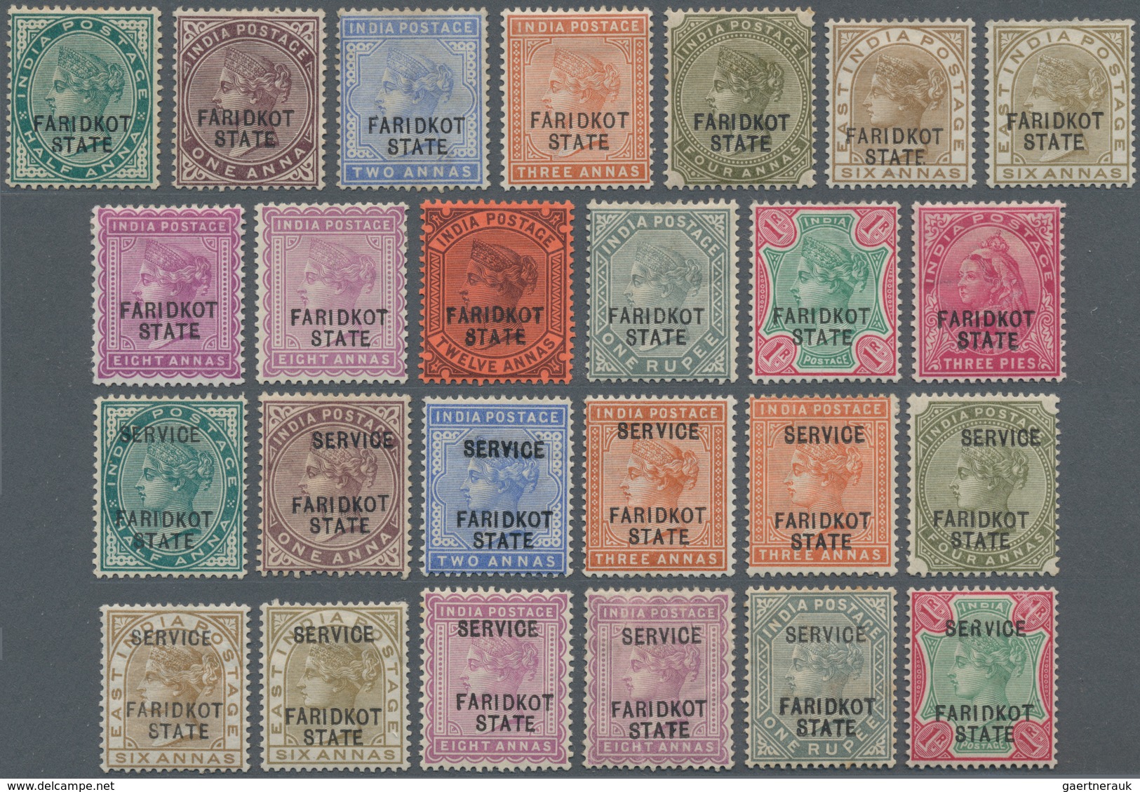 Indien - Konventionalstaaten: FARIDKOT 1887-98, Complete Set Of Ten Postage Values Plus Add. Shades - Other & Unclassified