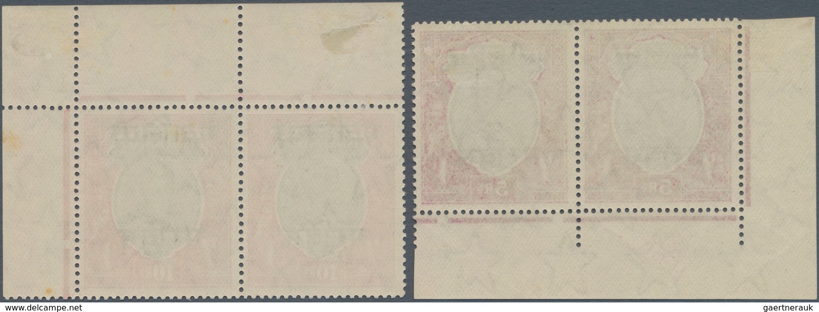 Indien - Konventionalstaaten: GWALIOR-Officials 1932: KGV. 5r. Bottom Left Corner Pair And 10r. Top - Andere & Zonder Classificatie