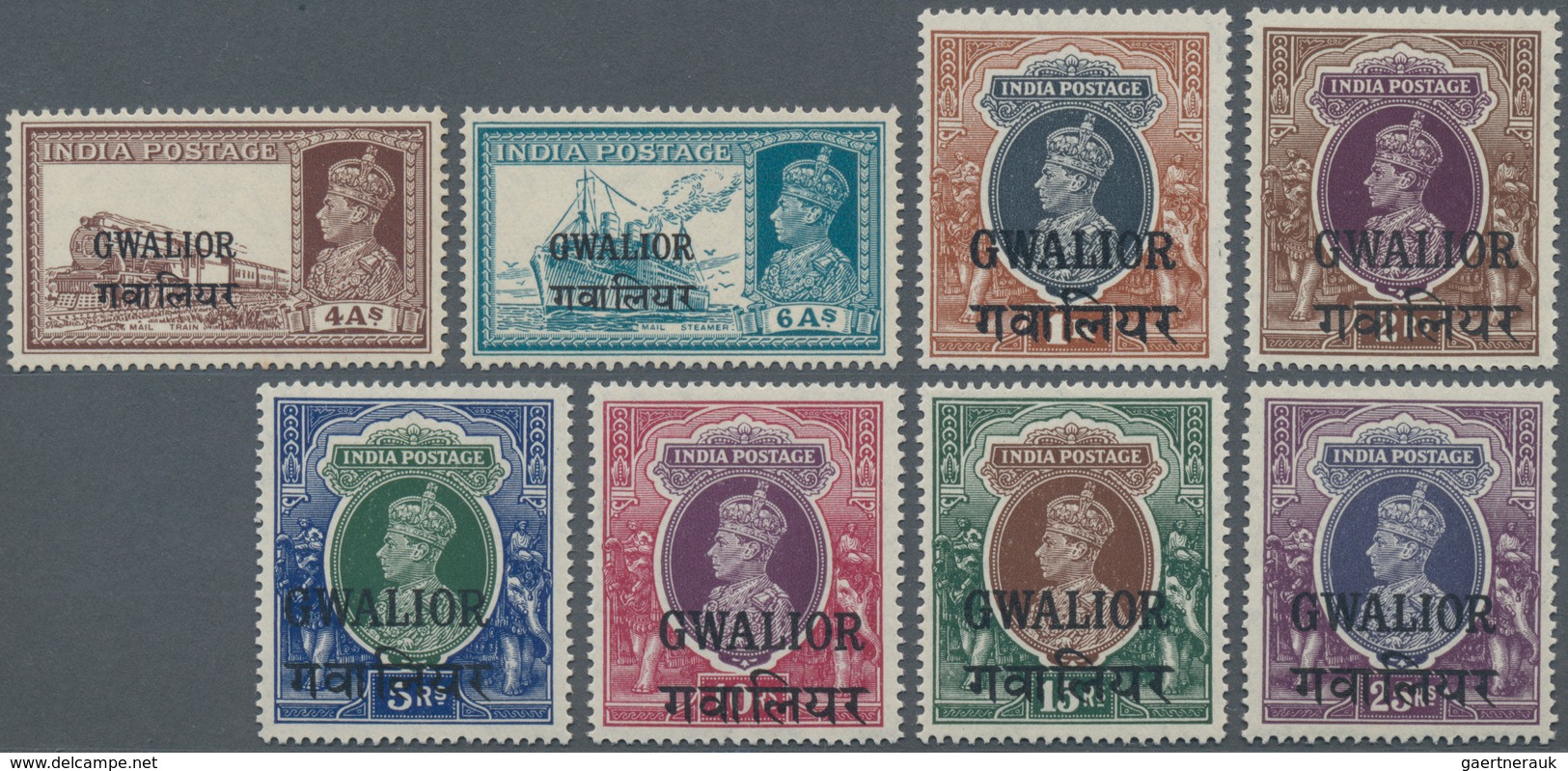 Indien - Konventionalstaaten: GWALIOR 1938-48: KGVI. Complete Set To 25r., Small Values (3p. To 3a.) - Other & Unclassified