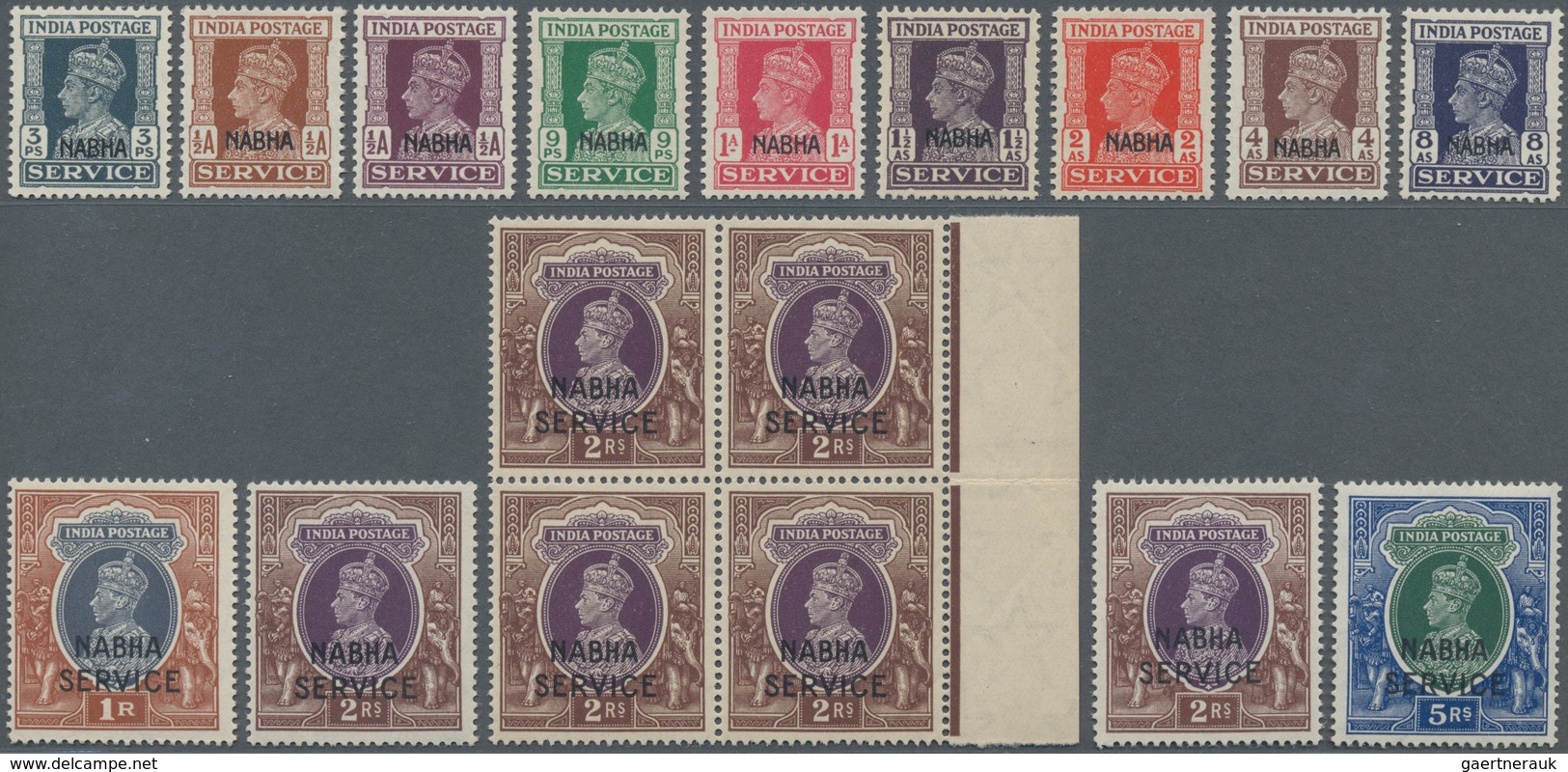 Indien - Konventionalstaaten: NABHA-Officials 1940-43: KGVI. Complete Set To 5r. Plus Five 2r. (incl - Andere & Zonder Classificatie