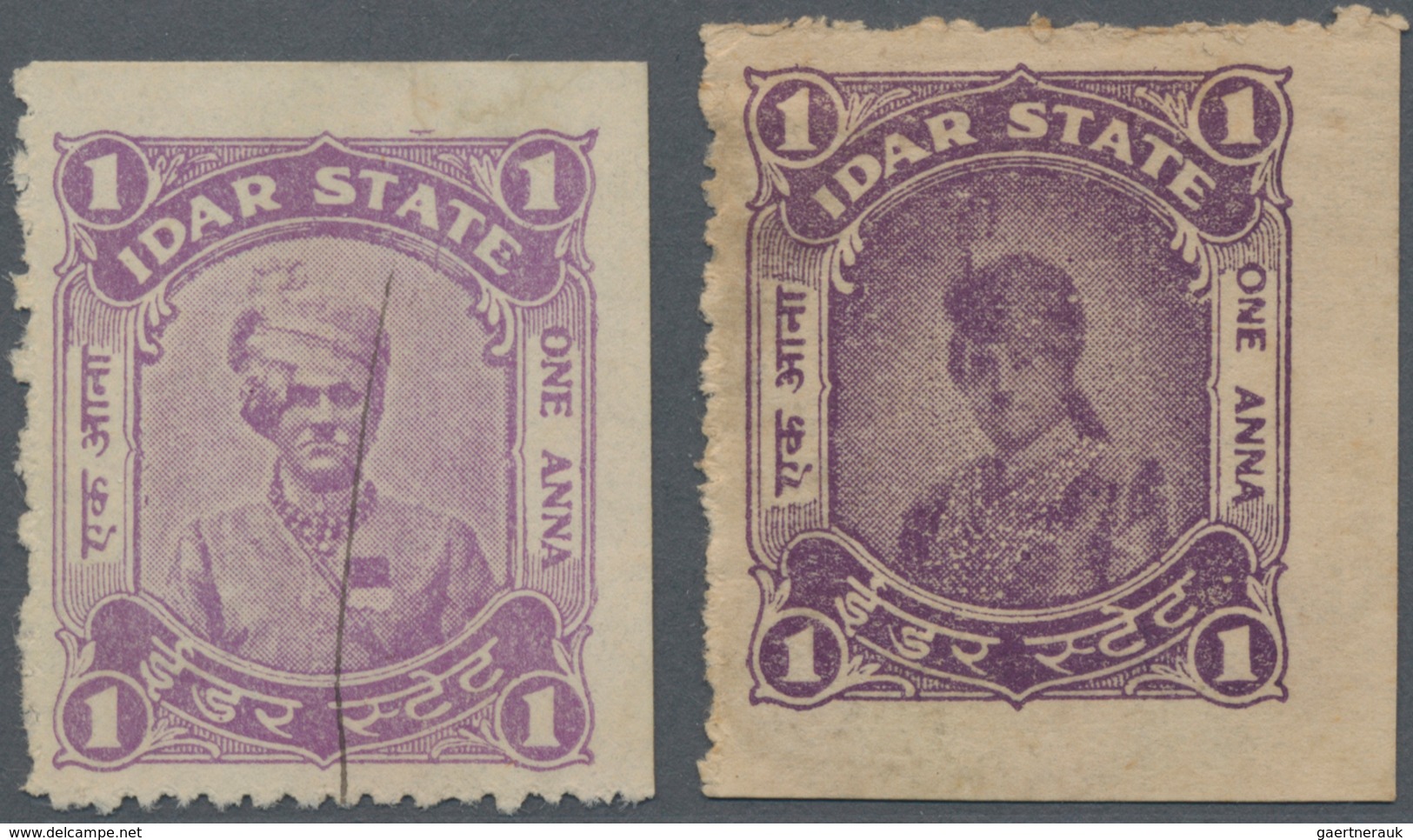 Indien - Feudalstaaten: IDAR 1940/1943: Two Postal Fiscal Stamps 1a. Violet, The First One Issued In - Andere & Zonder Classificatie