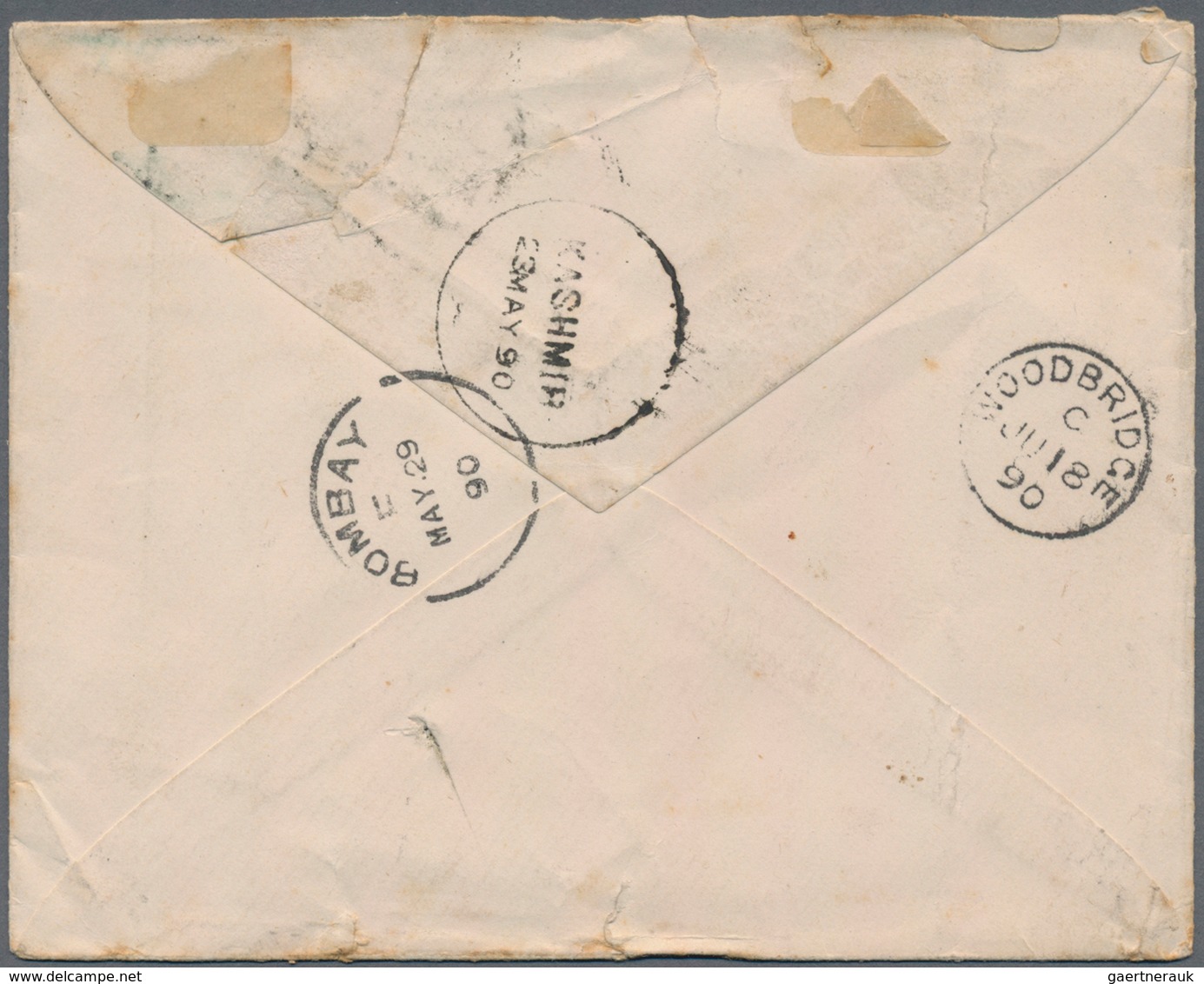 Indien - Feudalstaaten: KASCHMIR: 1890, 1 A Grey-green Mixed Franking With INDIA 2A 6P Green On Cove - Sonstige & Ohne Zuordnung