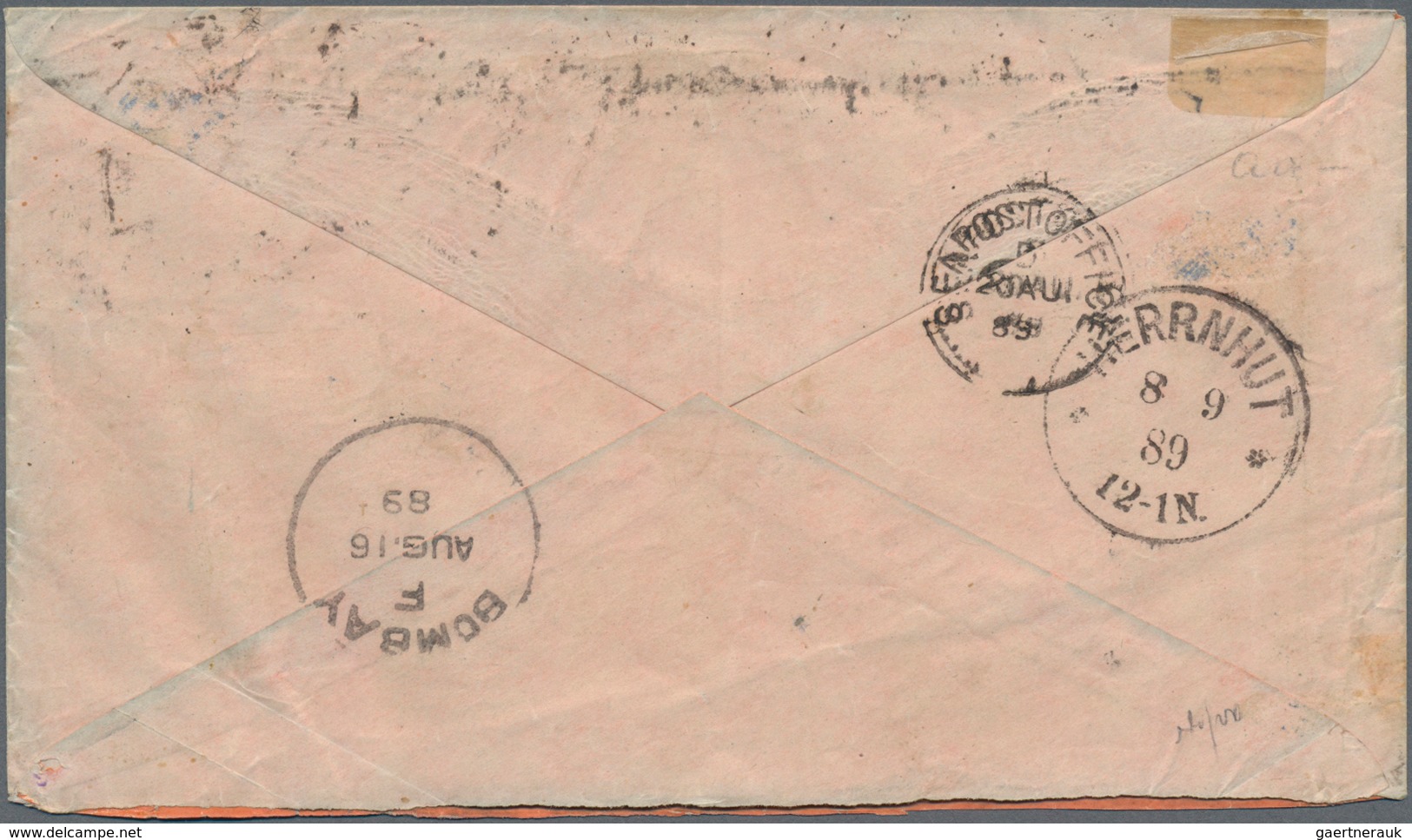 Indien - Feudalstaaten: KASCHMIR: 1889, 1 A Grey-green Mixed Franking With INDIA 3 A Brown-orange On - Other & Unclassified