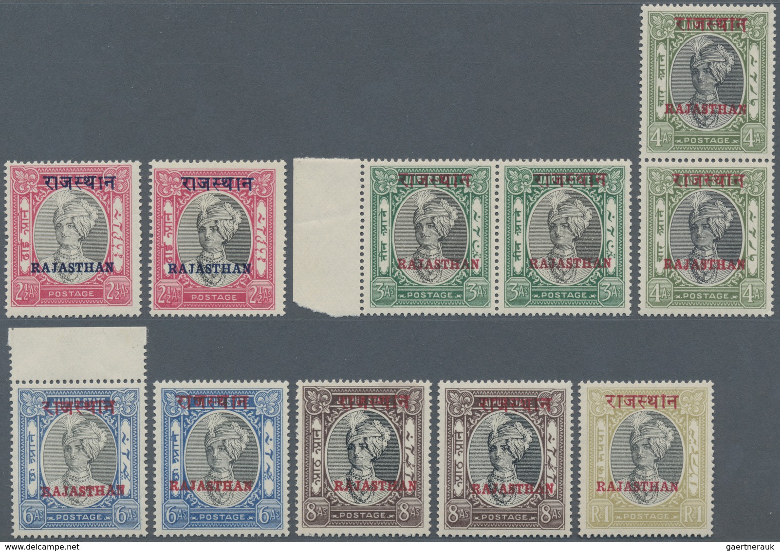 Indien - Feudalstaaten: RAJASTAN 1950: Complete Set Of 11 Overprinted Jaipur Stamps, Two Of Each Up - Other & Unclassified