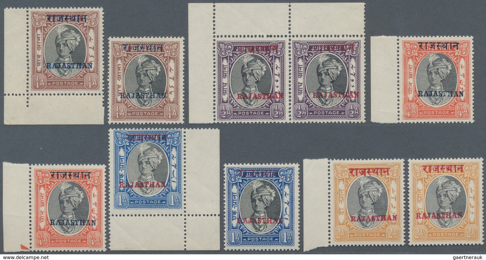 Indien - Feudalstaaten: RAJASTAN 1950: Complete Set Of 11 Overprinted Jaipur Stamps, Two Of Each Up - Other & Unclassified