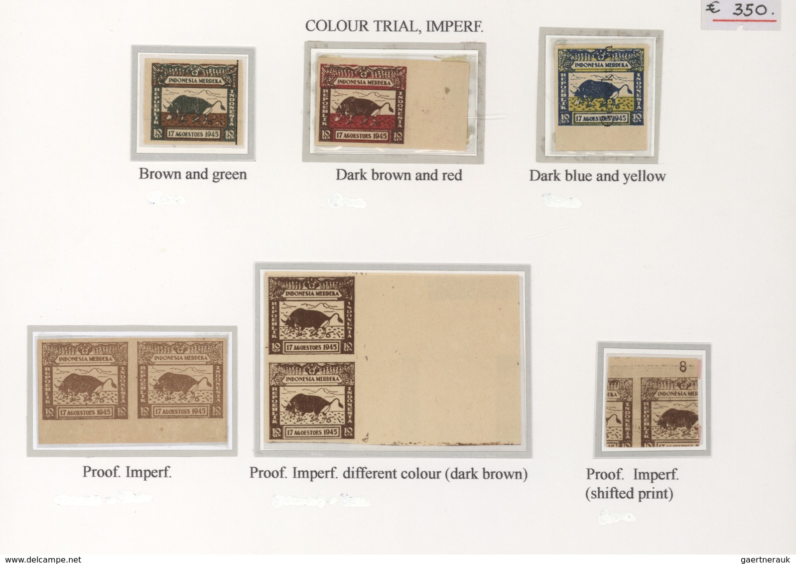 Indonesien - Vorläufer: Java, 1945, Buffalo 10 S., Colour Trial And Proof Printngs, Singles (3), Pai - Indonesien