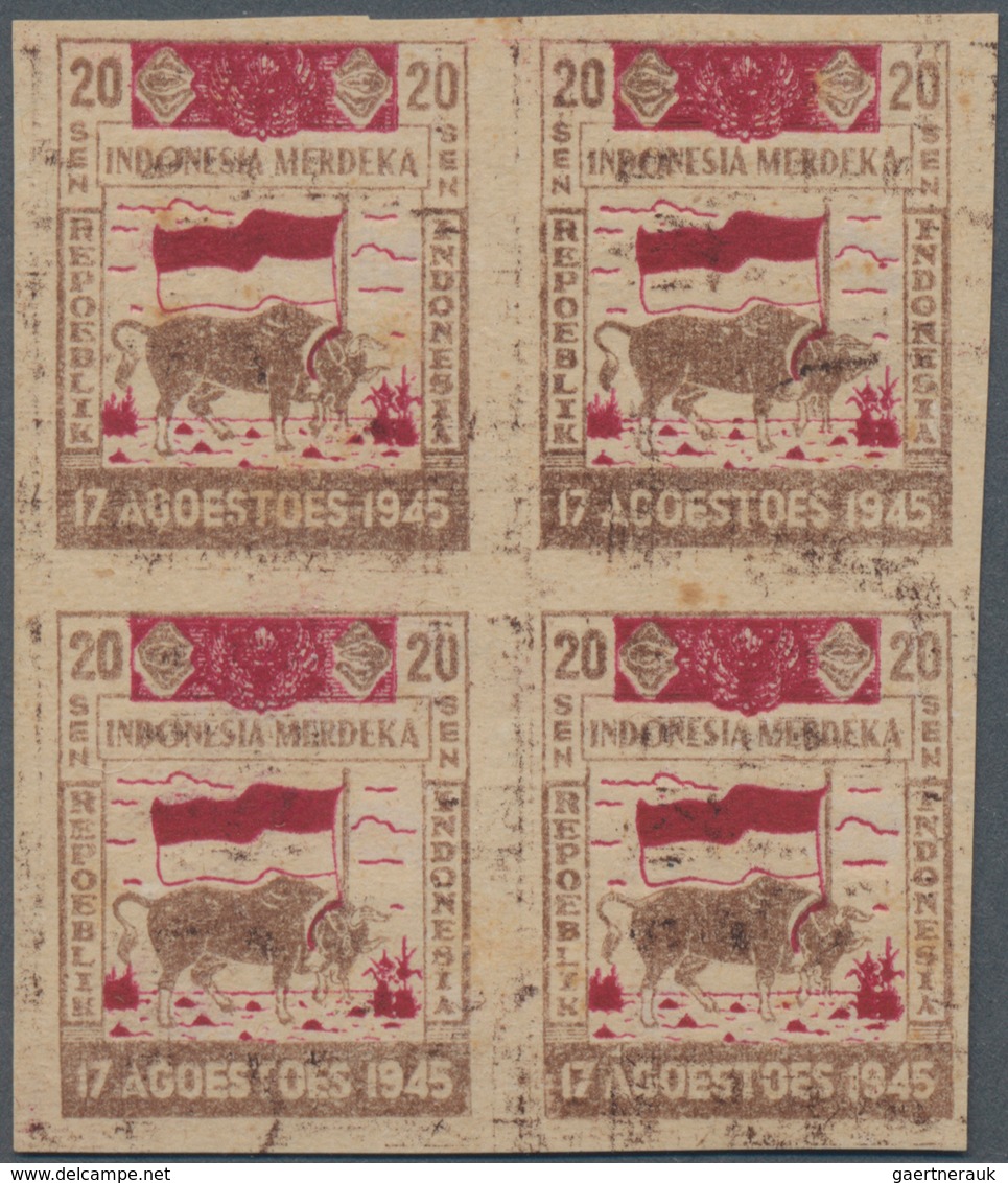 Indonesien - Vorläufer: Java, 1945, Independence 20 S. Buffalo And Flag In Brown/red, A Block Of Fou - Indonesia