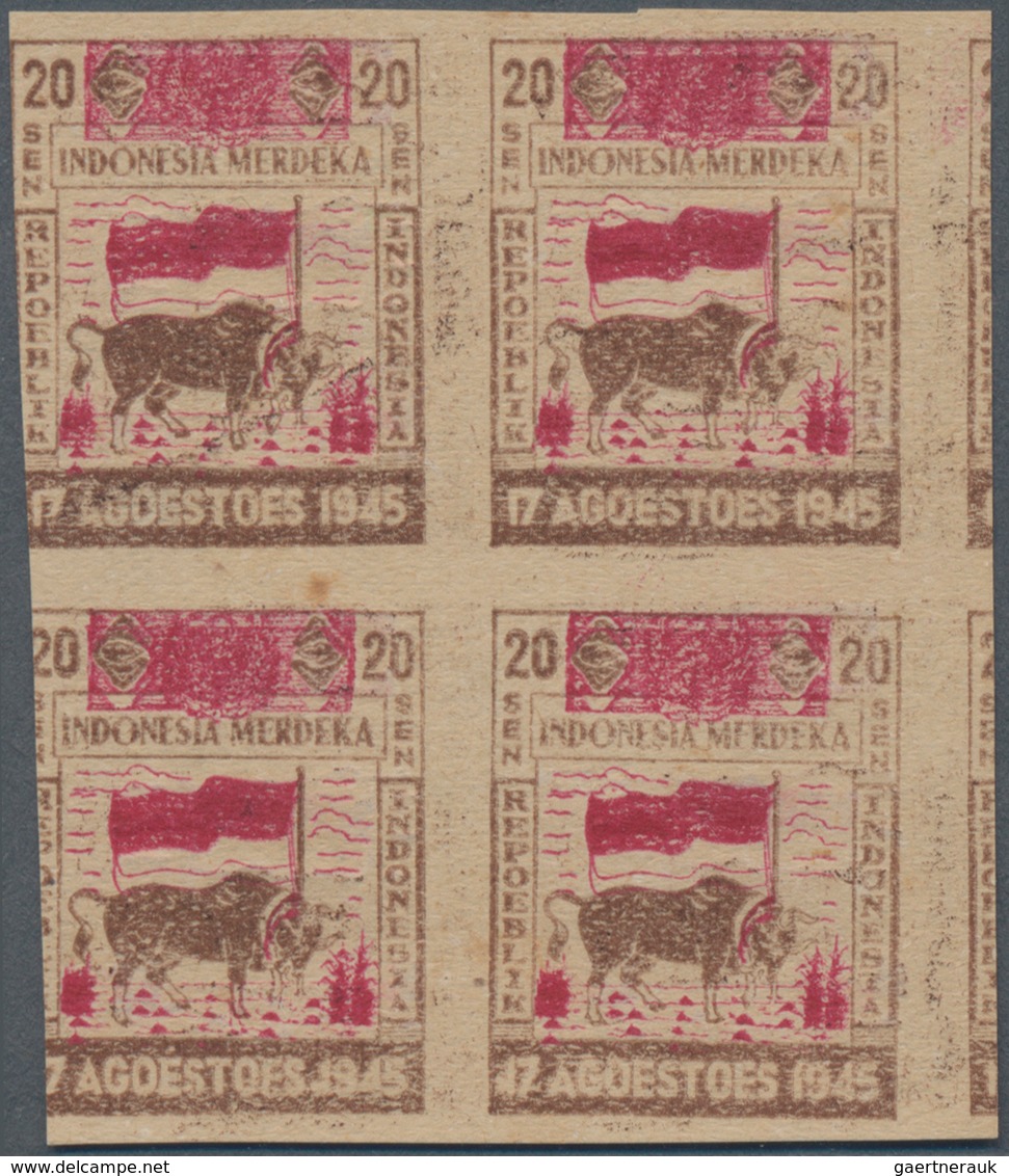 Indonesien - Vorläufer: Java, 1945, Independence 20 S. Buffalo And Flag In Brown/red, A Block Of Fou - Indonesia