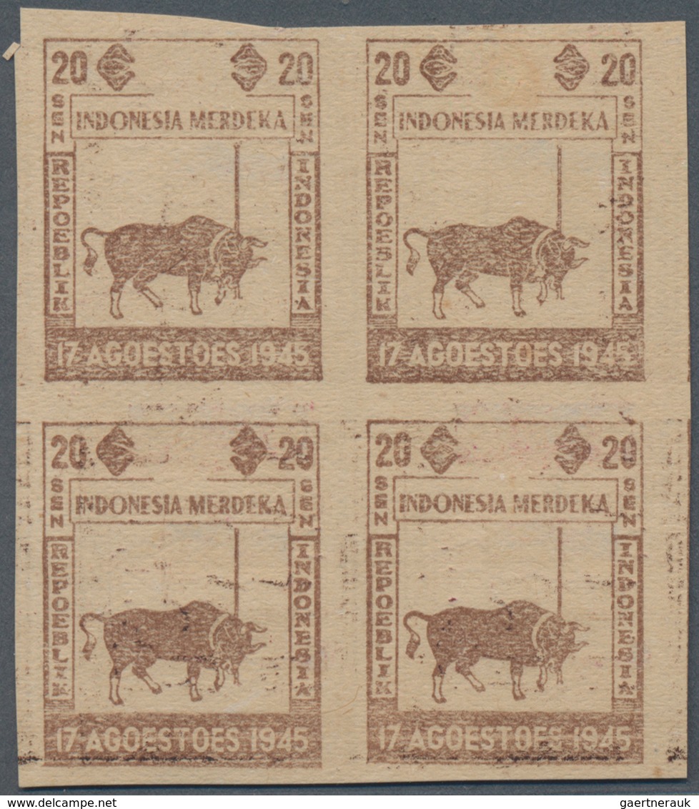 Indonesien - Vorläufer: Java, 1945, Independence 20 S. Buffalo And Flag, In Brown Only, A Block Of F - Indonesia