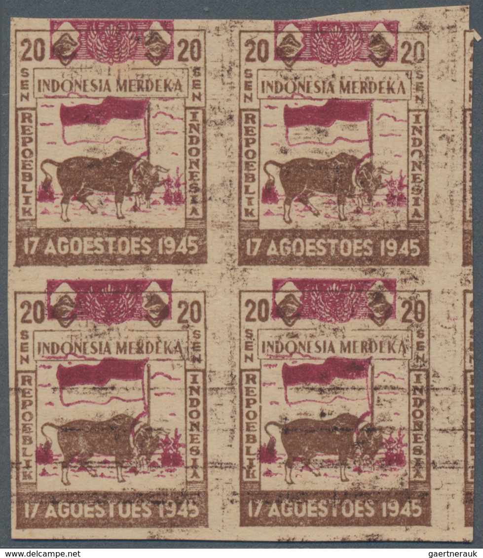 Indonesien - Vorläufer: Java, 1945, Independence 20 S. Buffalo And Flag, In Brown Only, A Block Of F - Indonesia