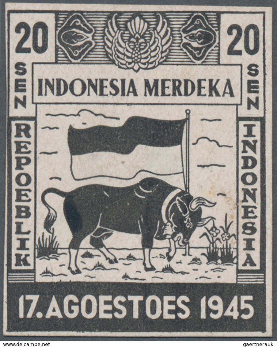 Indonesien - Vorläufer: Java, 1945, Independence 20 S. Buffalo And Flag, Large Size Proof In Black O - Indonesien