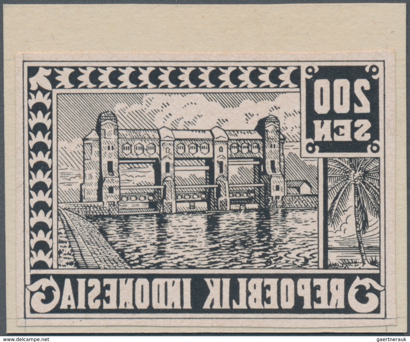 Indonesien - Vorläufer: 1946, 200 S. Dam, Mirror Printing In Black On Art Paper, Mounted On Cardboar - Indonesië