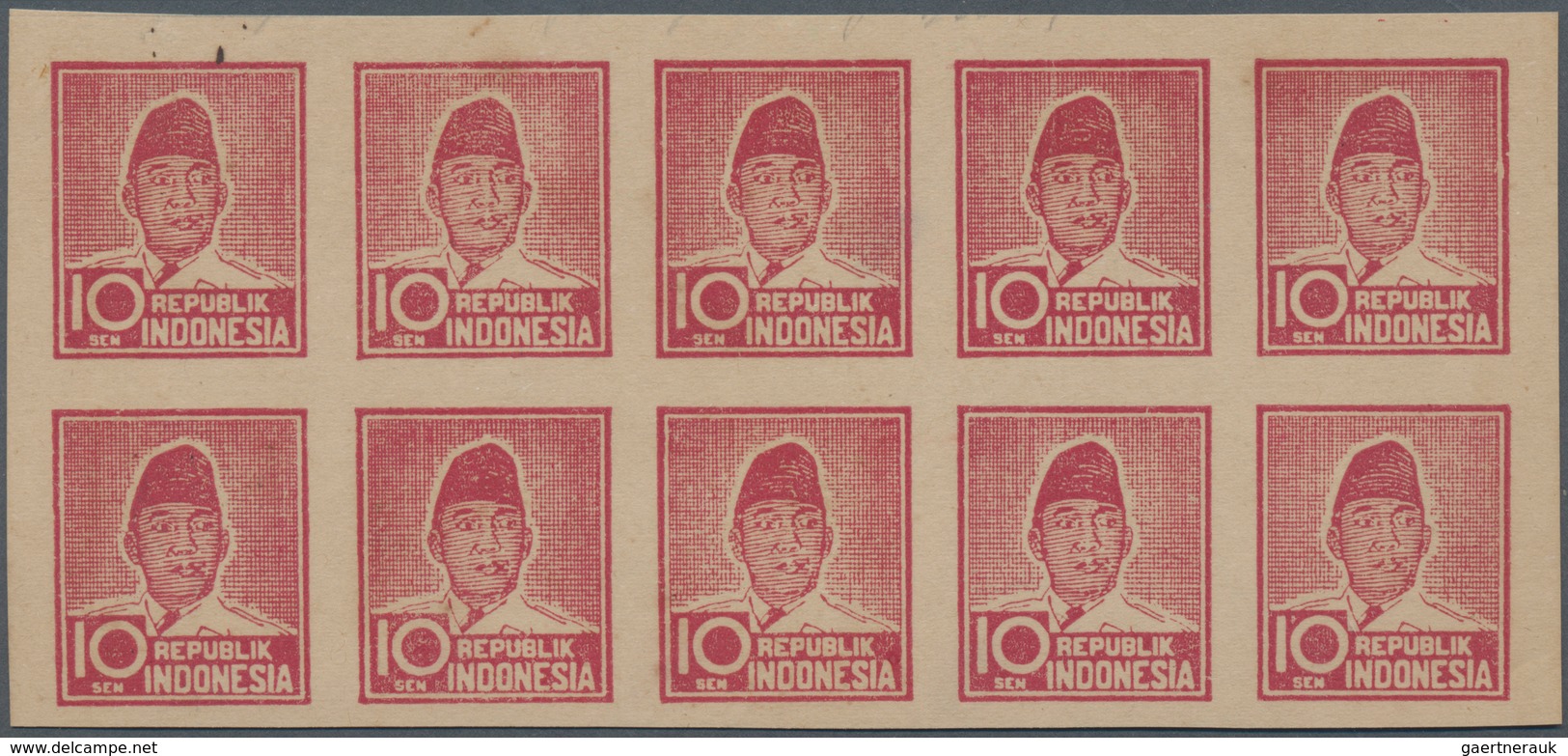 Indonesien - Vorläufer: Java, 1949, Soekarno-Hatta, Unissued Stamps, Soekarno 10 S. Dark Red, A Top - Indonesien