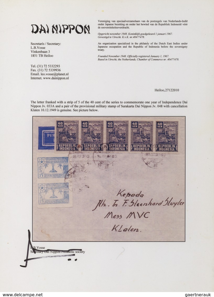 Indonesien - Vorläufer: Java, 1949, Surakarta Raid, Local Stamp On Cover: 15 S. Blue, A Vertical Pai - Indonesia