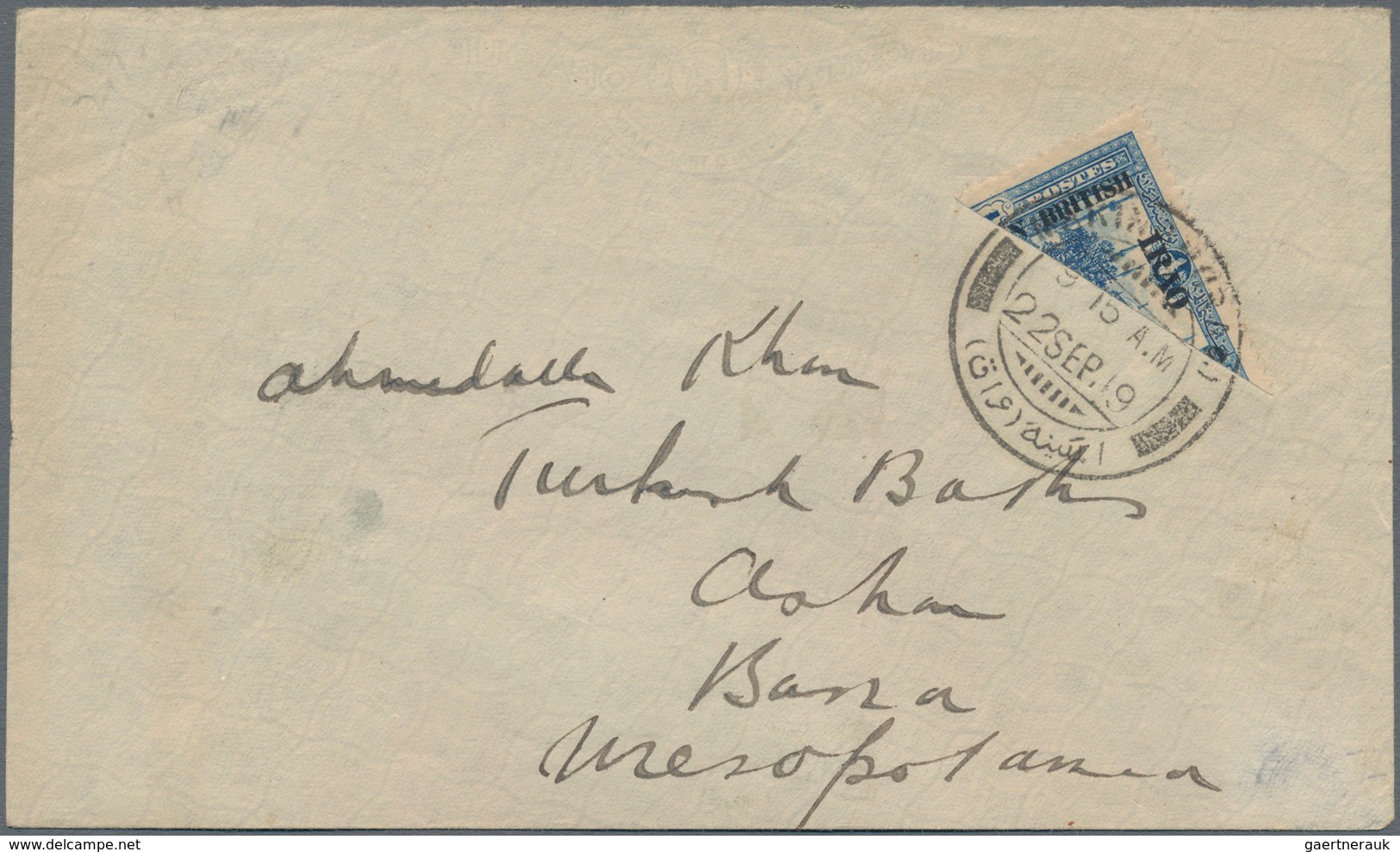 Irak: 1918, 2 1/2 A On 1 Pia Bright Blue, Diagonally Bisected, Tied By Bilingual Dater MARINA..(IRAQ - Irak
