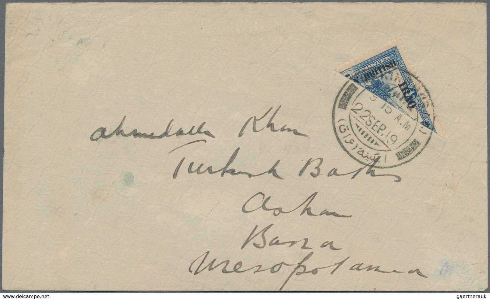 Irak: 1918, 2 1/2 A On 1 Pia Bright Blue, Diagonally Bisected, Tied By Bilingual Dater MARINA..(IRAQ - Iraq