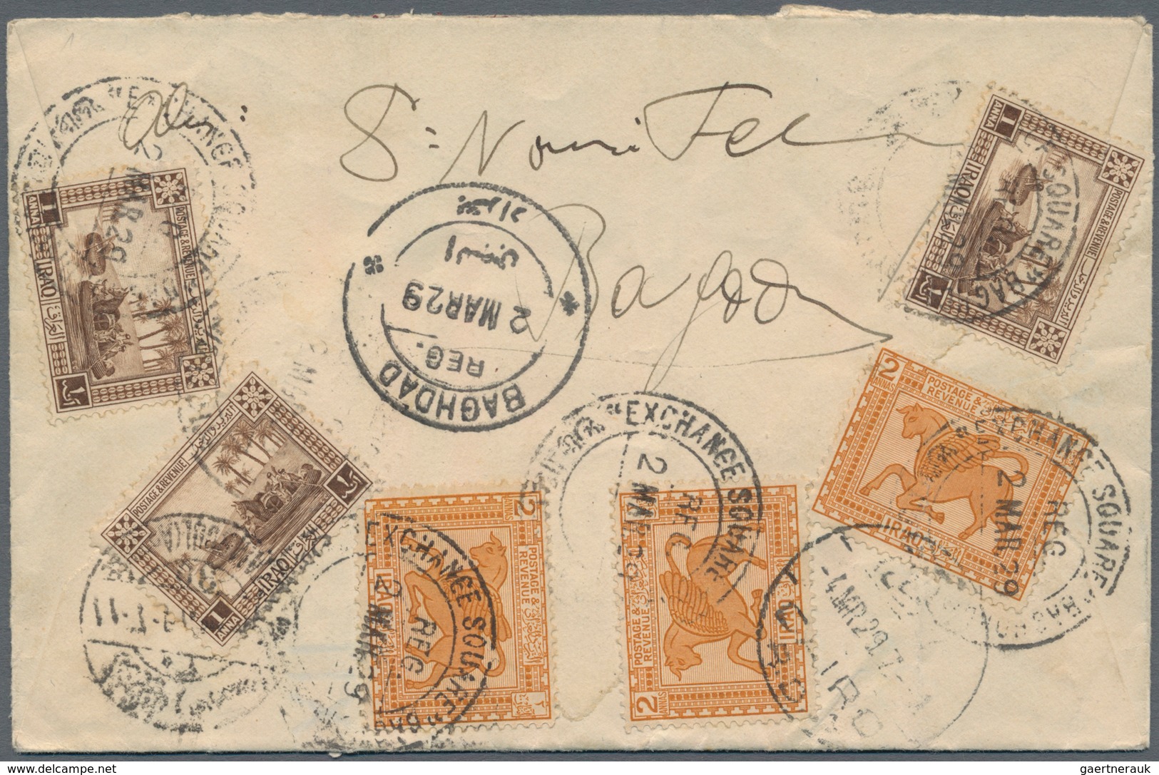 Irak: 1923, 3 X 1 A Brown And 3 X 2 A Orange-buff, Mixed Franking On Registered Airmail Cover From E - Irak