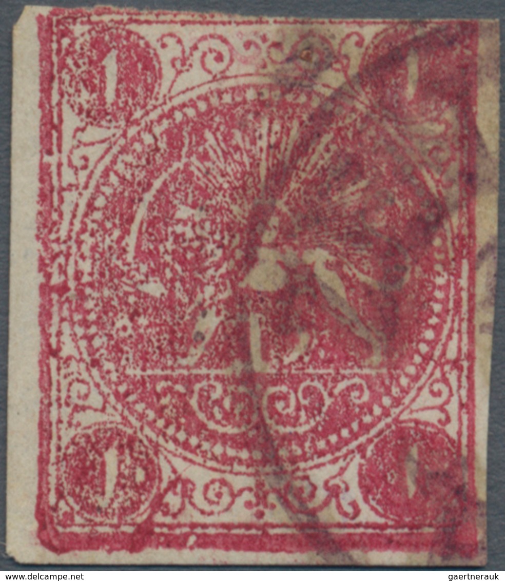 Iran: 1876, Lion Issue, 1kr. Carmine, Type B On Laid Paper, Fresh Colour, Touched To Full Margins, P - Iran