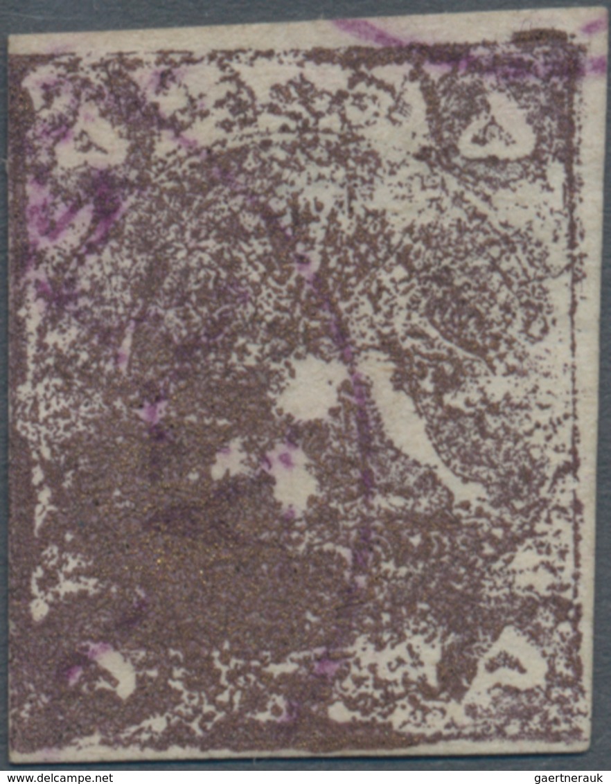 Iran: 1878, Re-engraved Lion Issue, 5kr. Purple-bronze, Type C, Touched At Left, Slight Thin Spot, P - Iran