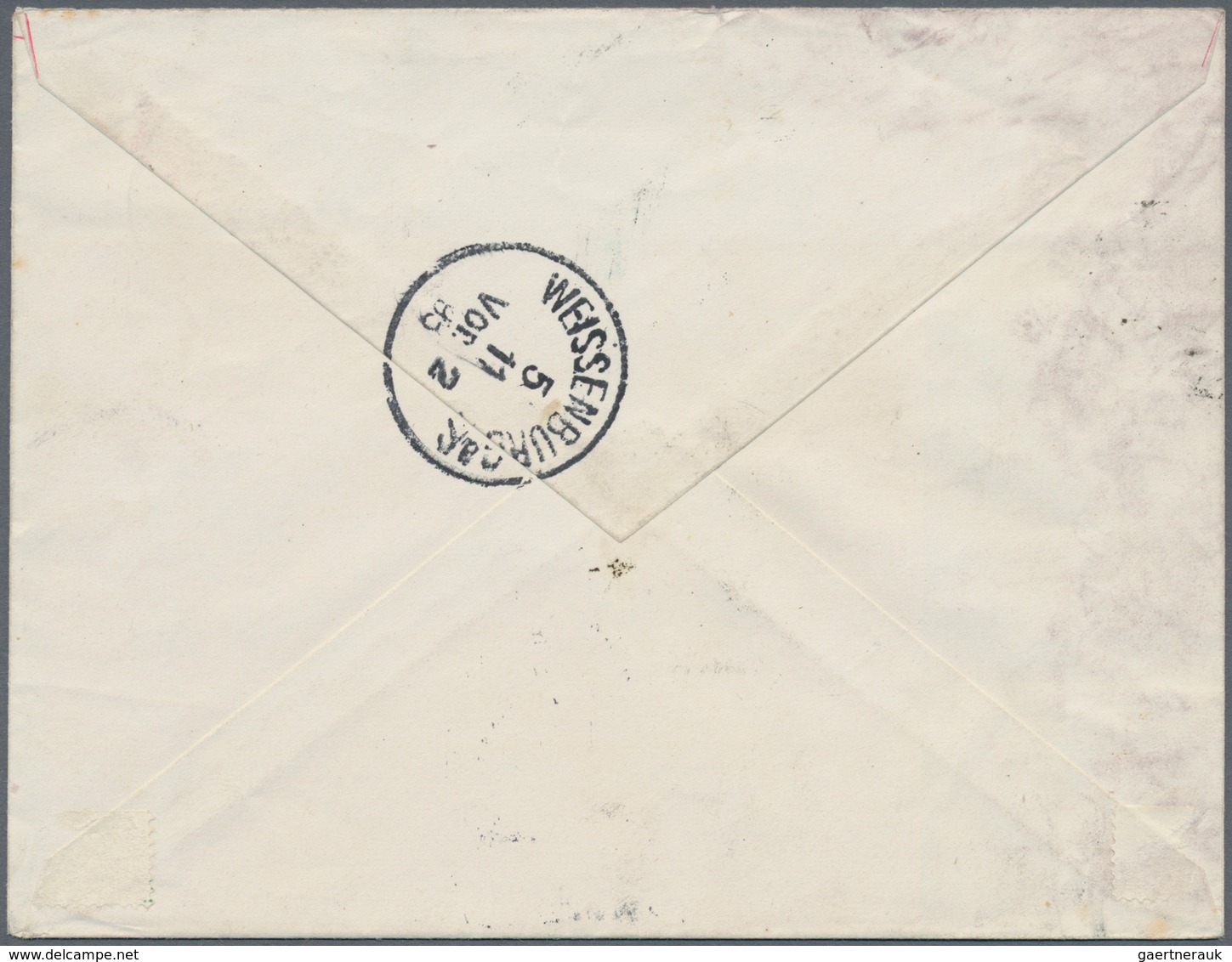 Iran: 1893, Envelope Lion 6 Ch. Carmine With Ovpt. Uprated 1 Ch. Black Canc. "TEHRAN" To Weissenburg - Iran