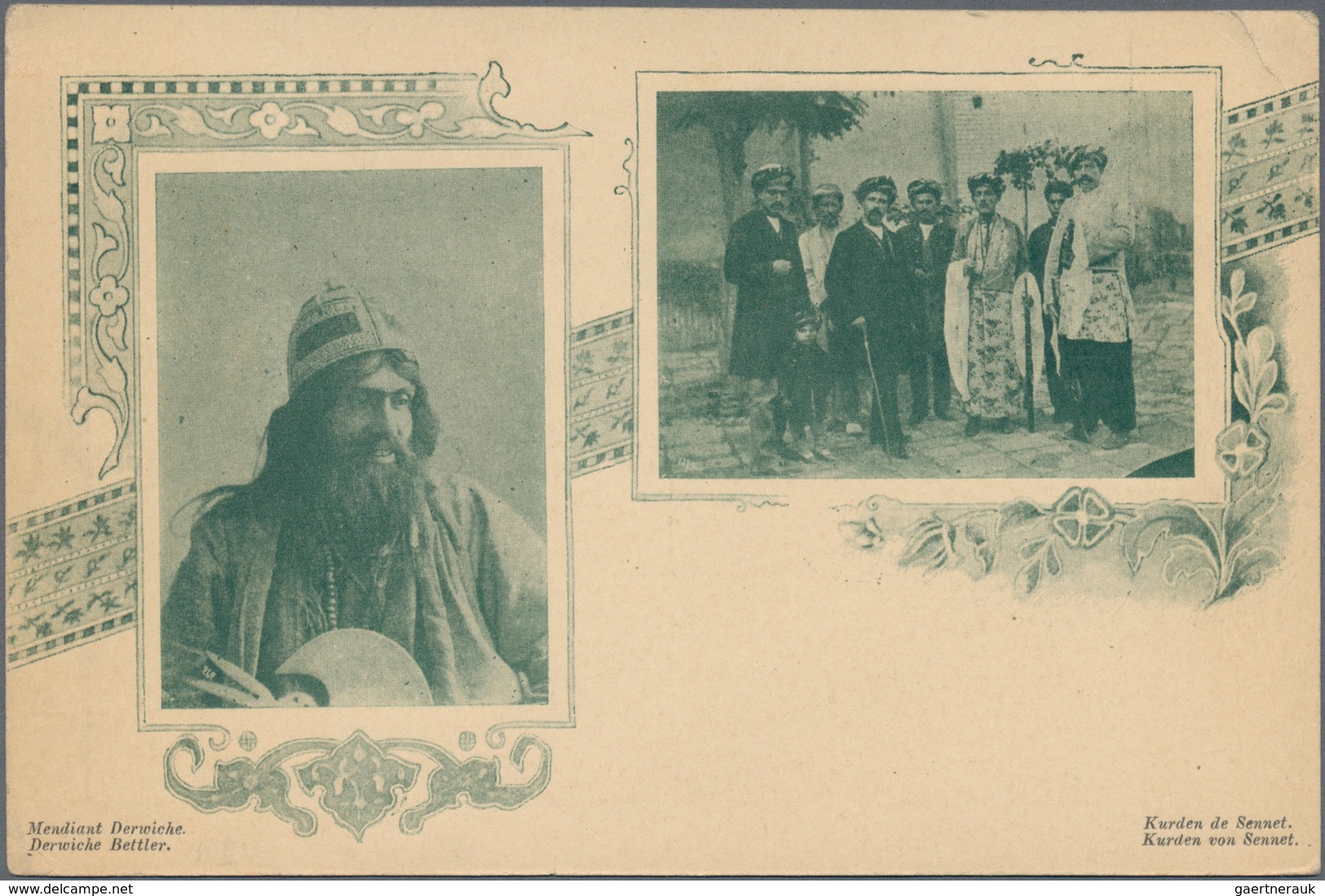 Iran: 1899, Pictorial Stat. Postcard 5ch. 'Shah Muzzafar-ad-Din' With Two Pictures In Dark-green 'Me - Iran