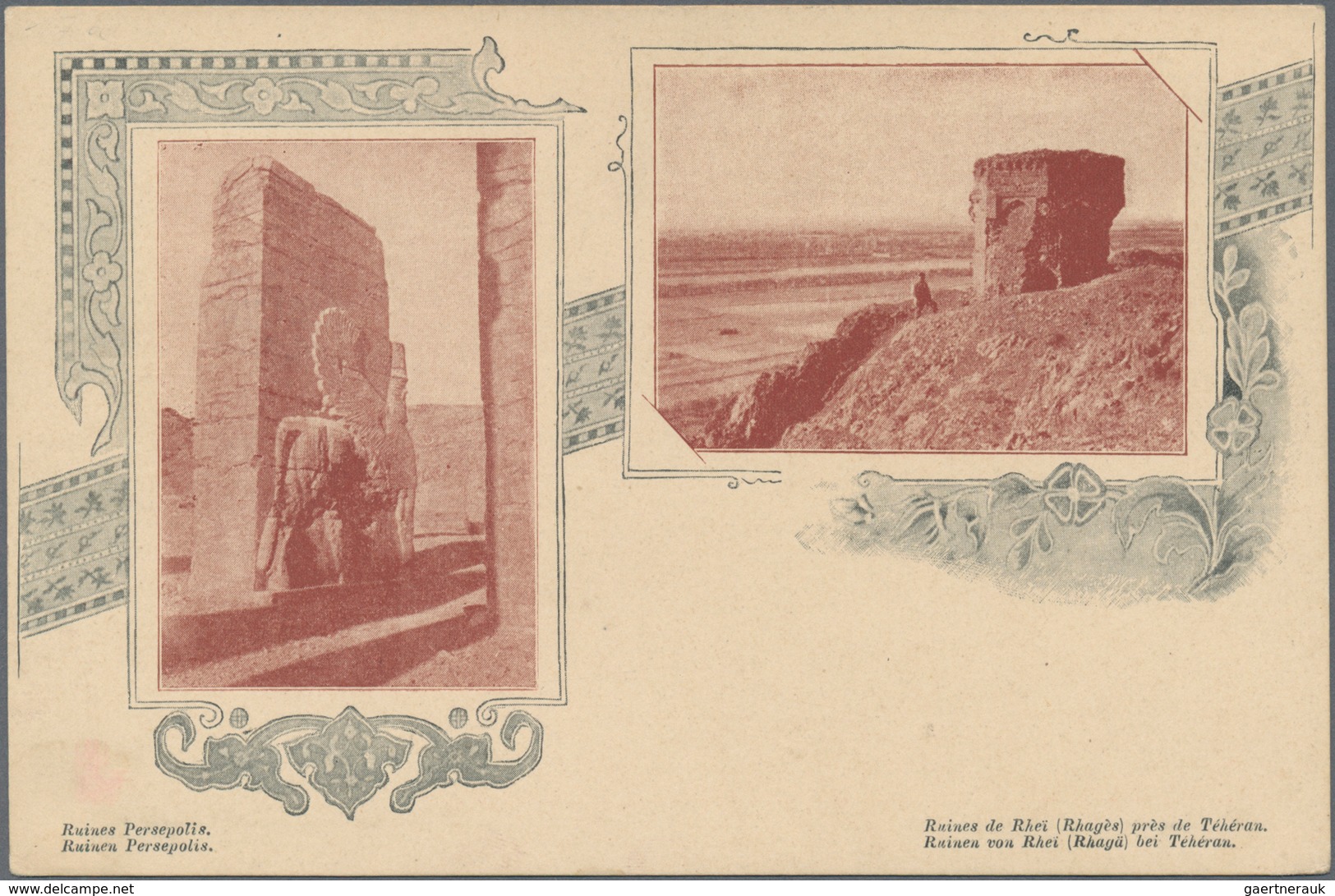 Iran: 1903, Pictorial Stat. Postcard 5ch. 'Shah Muzzafar-ad-Din' Surch. In Violet '3 Chahis' With Tw - Iran