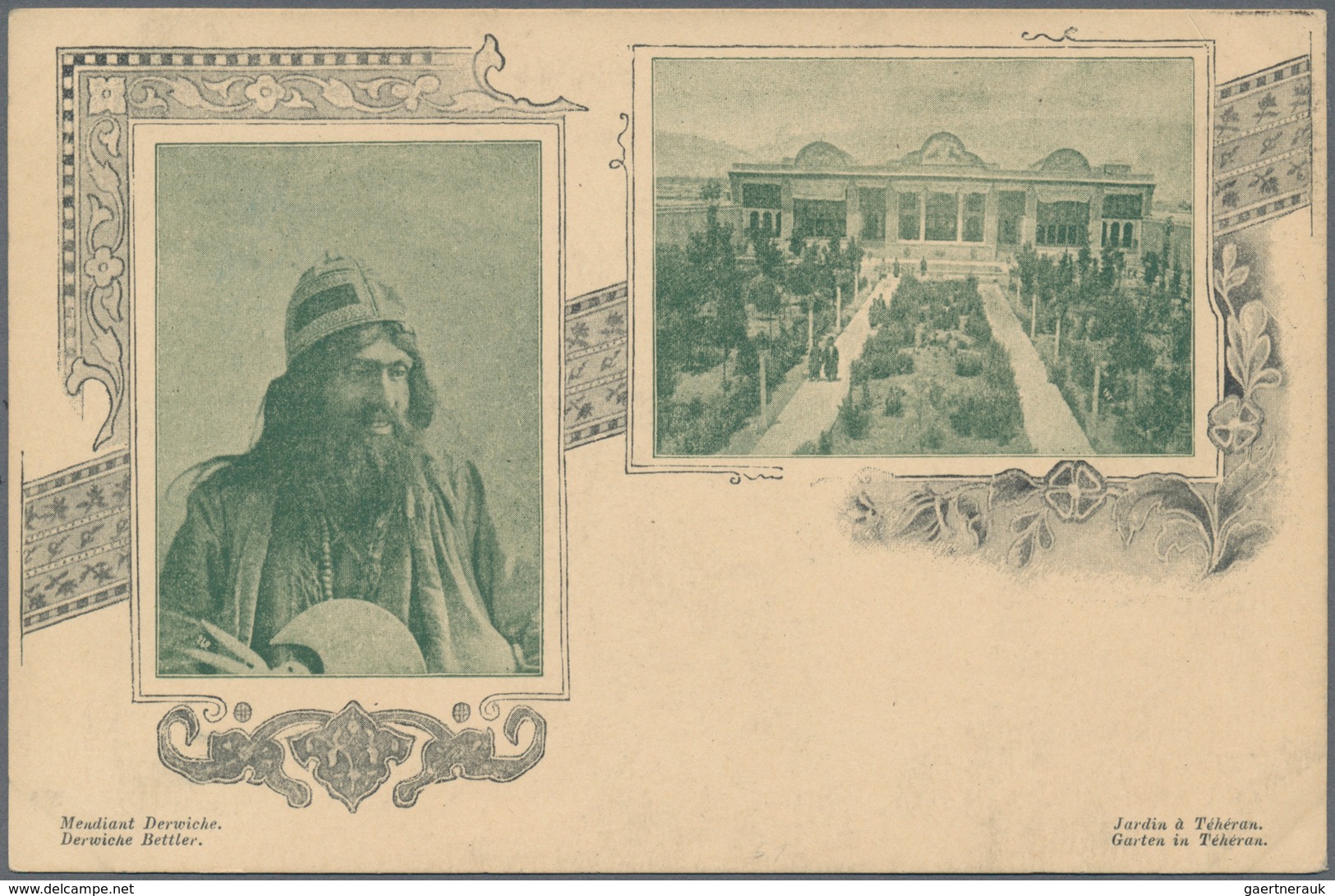 Iran: 1903, Pictorial Stat. Postcard 5ch. 'Shah Muzzafar-ad-Din' Surch. In Blue '3 Chahis' With Two - Iran