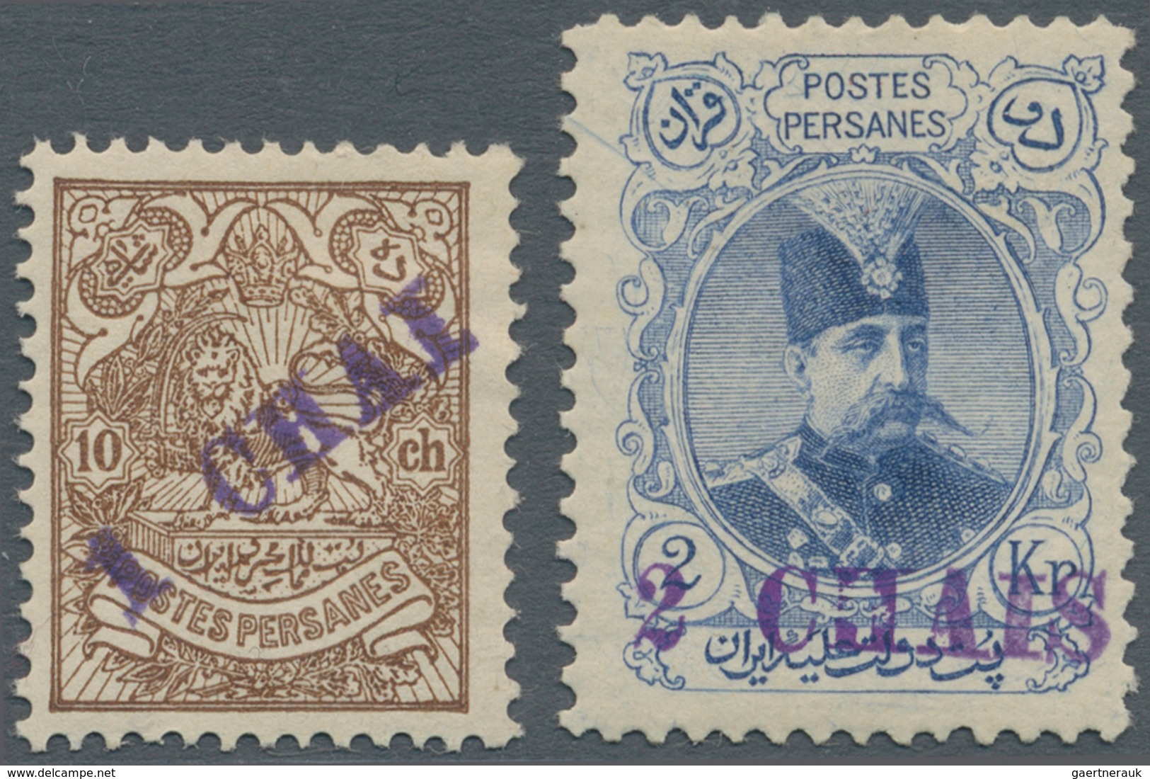 Iran: 1906, 1ch. On 10ch. Brown And 2ch. On 2kr. Ultramarine, Two Values, Fresh Colours And Well Per - Iran