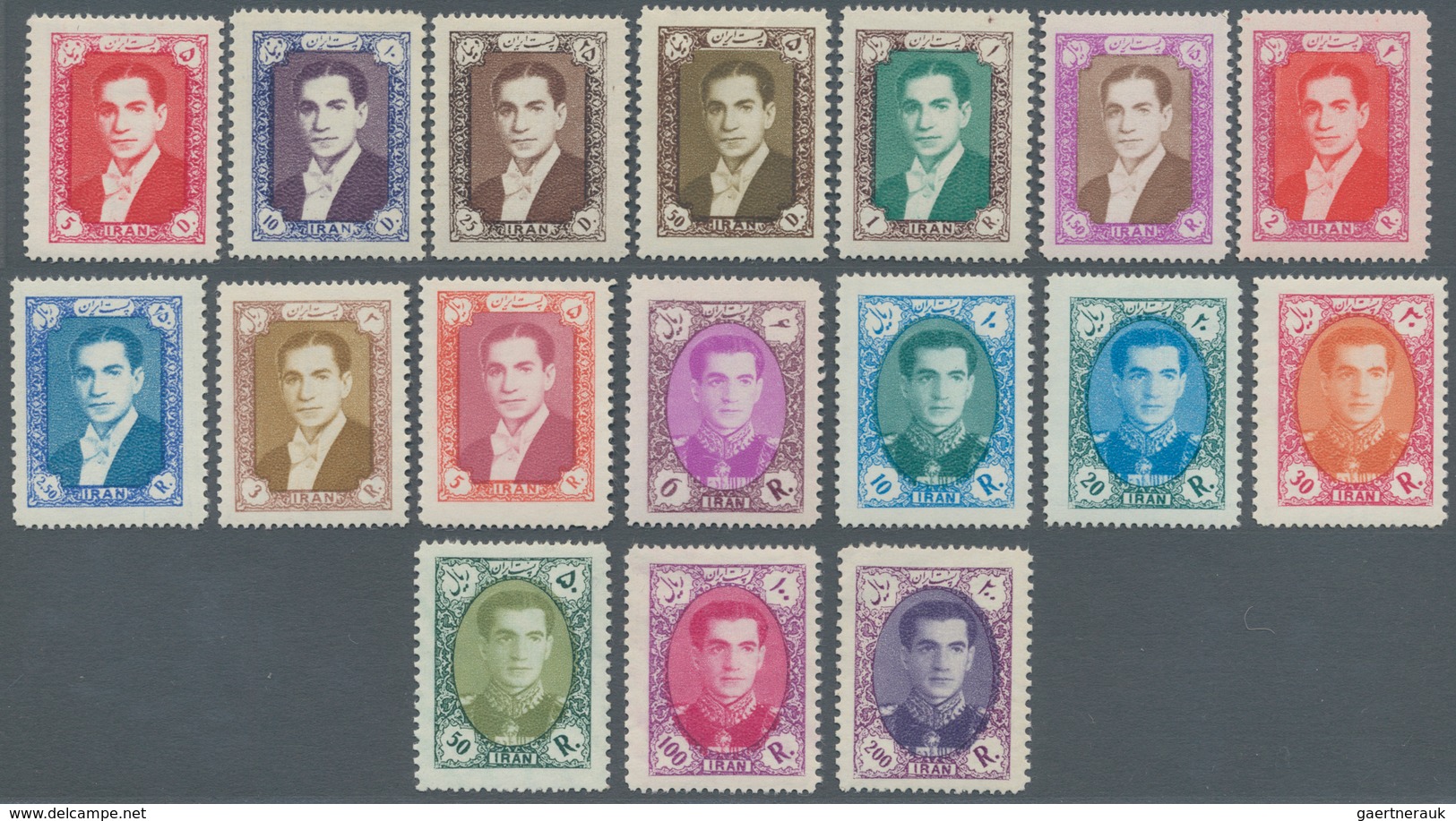 Iran: 1957/1958, Definitives Mohammad Reza Shah Pahlavi, 5d.-200r., Complete Set Of 17 Values, Fresh - Iran