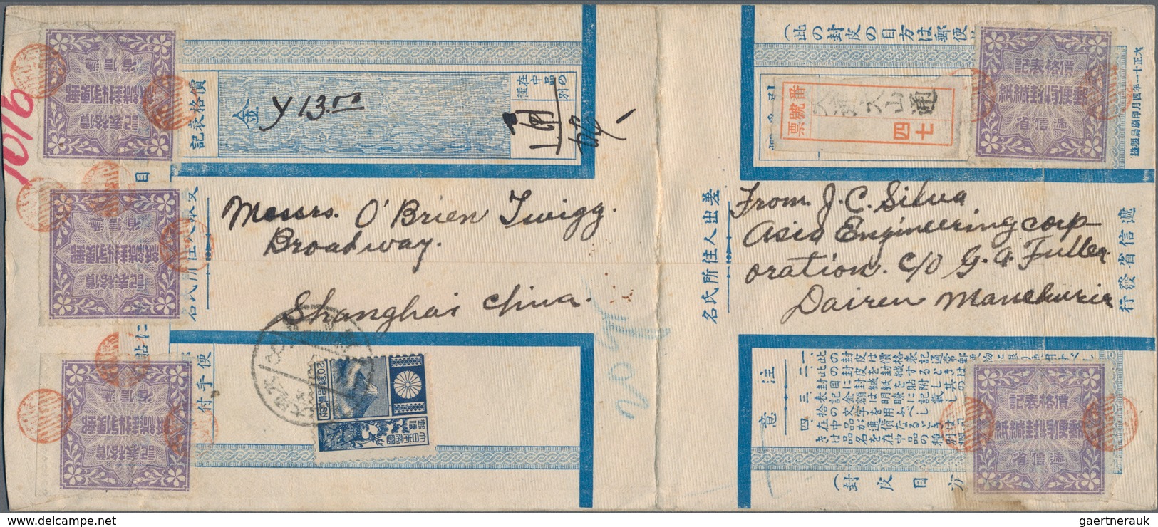 Japanische Post In China: 1922, Fuji Deer 20 S. Tied "Dairen-Oyamadori 13.8.8" (Aug. 8, 1924) To Dec - 1943-45 Shanghai & Nanking