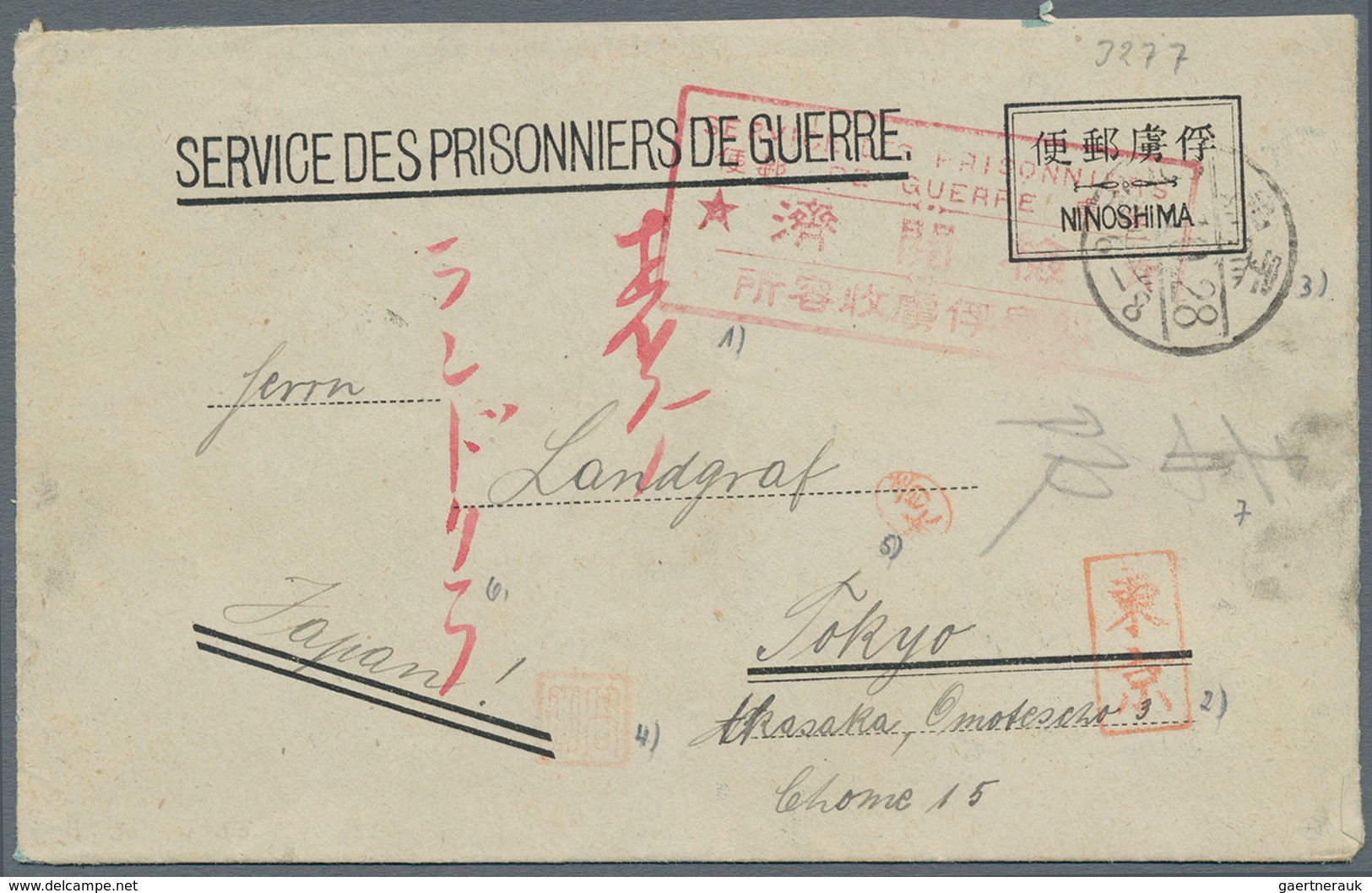 Lagerpost Tsingtau: Ninoshima, 1919, Envelope Used "Ujina 8.10.28" (Oct. 28, 1919) To Landgraf/Tokyo - Deutsche Post In China