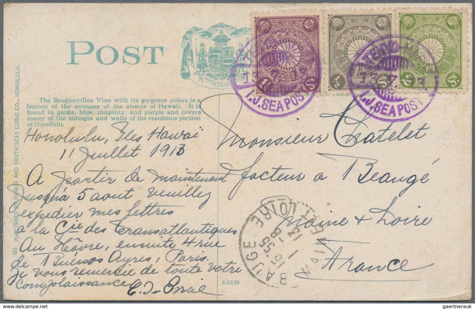Japan - Besonderheiten: 1899/1906, Ship Post Offices: Kiku 1/2 S., 1 1/2 S. Violet And 2 S. Tied Two - Sonstige & Ohne Zuordnung