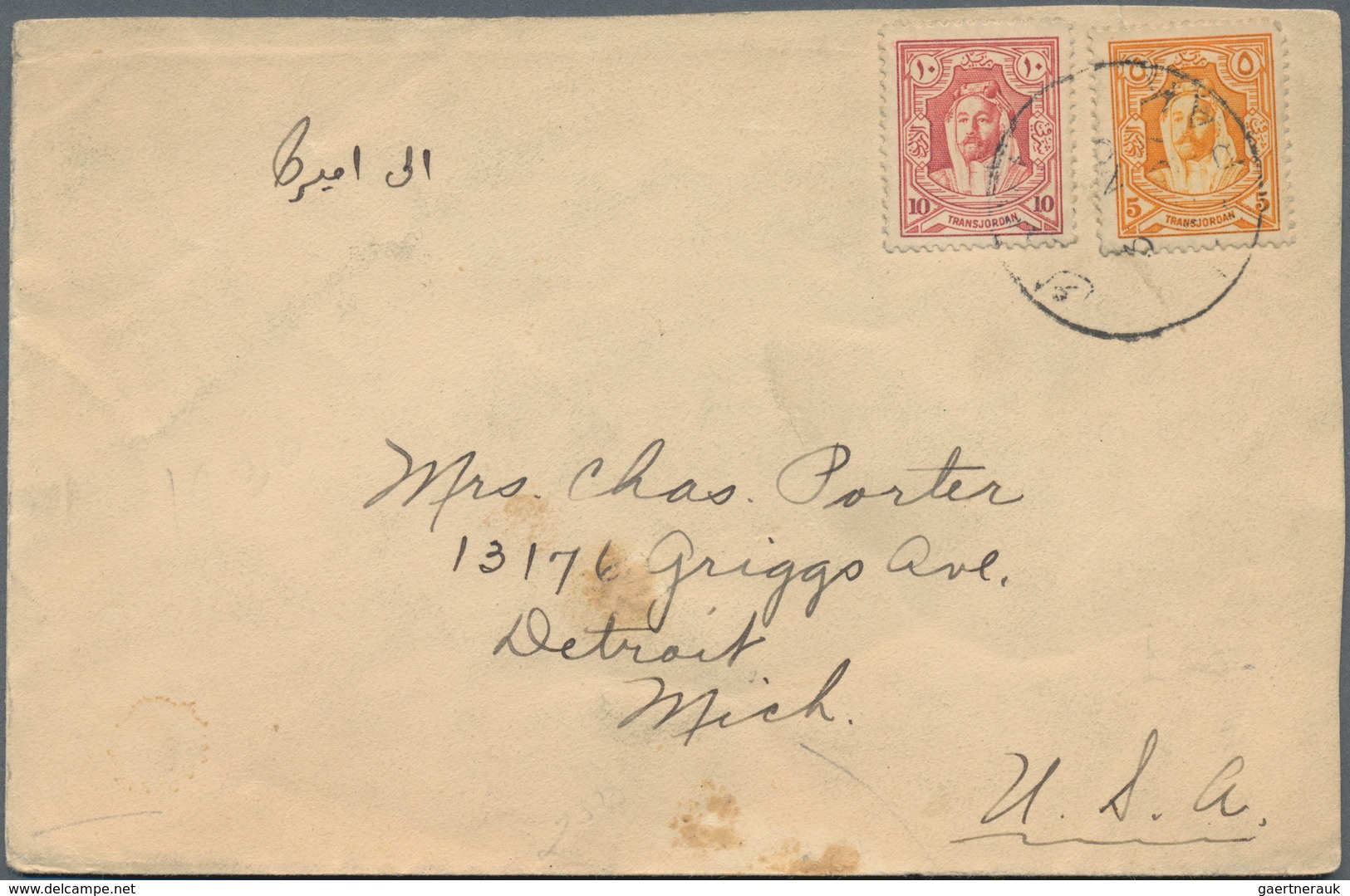 Jordanien: 1927, "KERAK 3/NO 27" Bilingual Cds. On Envelope Bearing 5 M. Orange And 10 M. Red, Addre - Jordanië