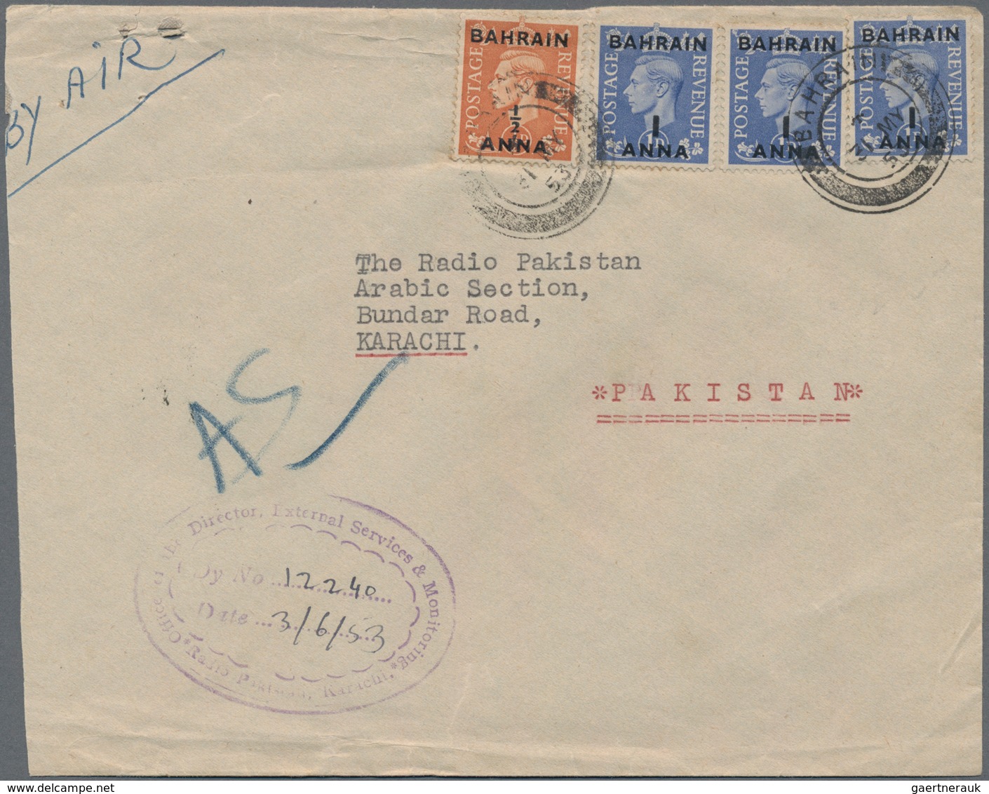 Katar / Qatar: 1953 Envelope (faults) From Qatar, 1950/55, KGVI 1/2 A. On 1d Pale Orange And 1 A / 1 - Qatar