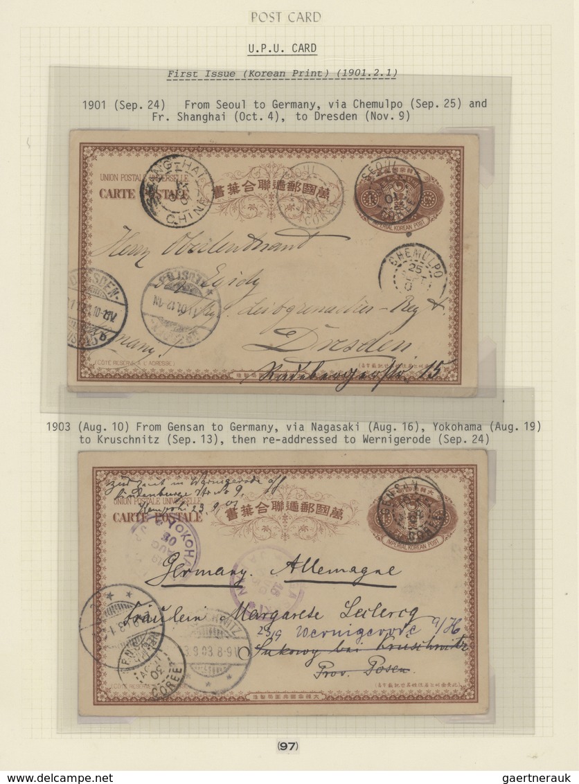 Korea: 1901, UPU Card 4 Ch. (2) Used To Germany By Two Different Postal Routes: "SEOUL 24 SEPT 01" V - Korea (...-1945)