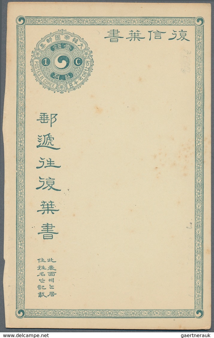 Korea: 1903, Stationery: French Printing Cards, 1 C. Cto "CHEMULPO 7 SEPT 04" And Double Card Reply - Korea (...-1945)