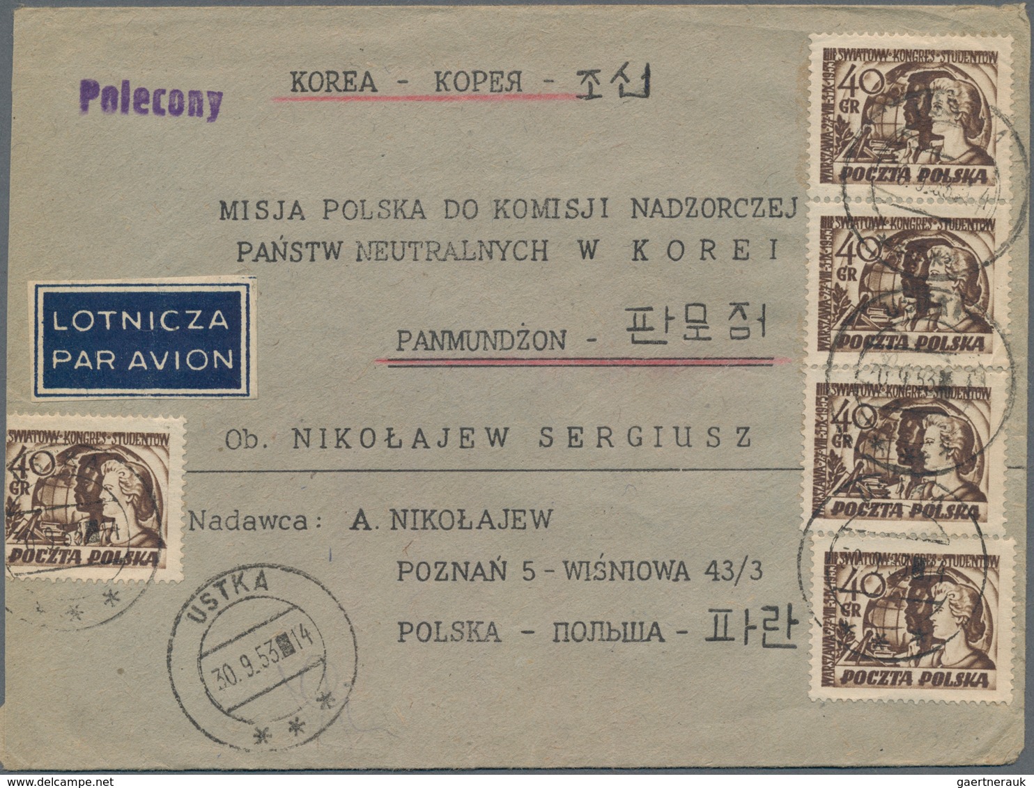 Korea-Süd: 1950/53, Korean War, Polnish Neutral NNSC Member: Registered Airmail Cover Inbound To Kor - Korea (Zuid)