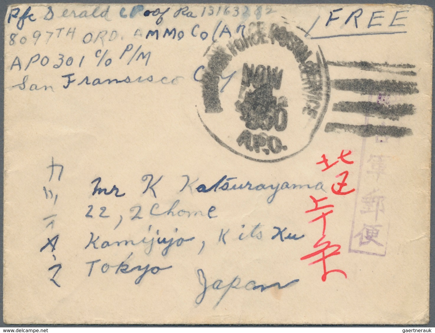 Korea-Süd: 1950/55, Korean War: Three Inbound/outbound Covers To FPO: Nov. 4, 1950 APO 301 (Pusan) T - Korea (Zuid)