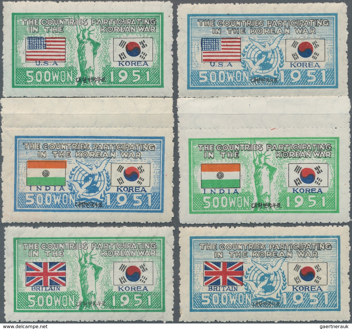 Korea-Süd: 1951, flag set of 44 vals. inc. Italy both old and new flag, mint never hinged MNH, 4 set