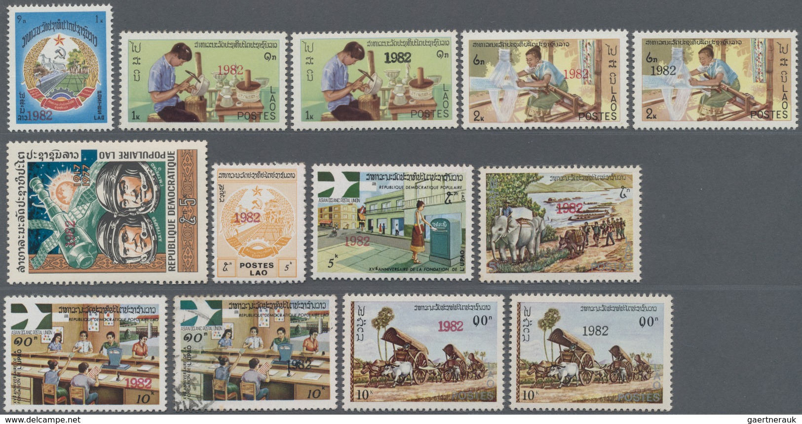 Laos: 1982, Year Date Surcharges, 1k.-250k., Complete Set Of 23 Stamps Incl. Red And Black Overprint - Laos