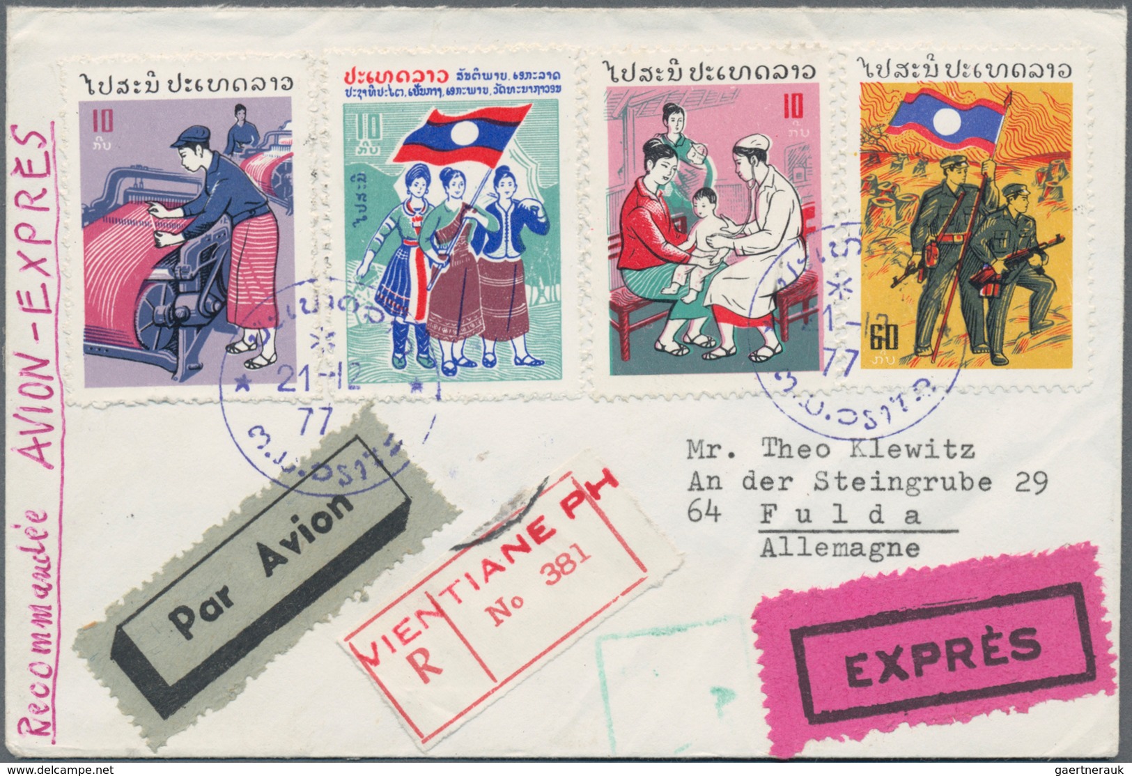 Laos - Pathet-Lao-Ausgaben: 1977, Definitives 10k. (3) And 60k. In Combination With Regular Laos Pos - Laos