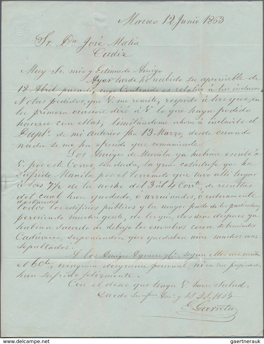 Macau: 1863, Stamp-less Envelope Written From Macau Dated '12th June 1863' Addressed To 'Jose Matia, - Andere & Zonder Classificatie