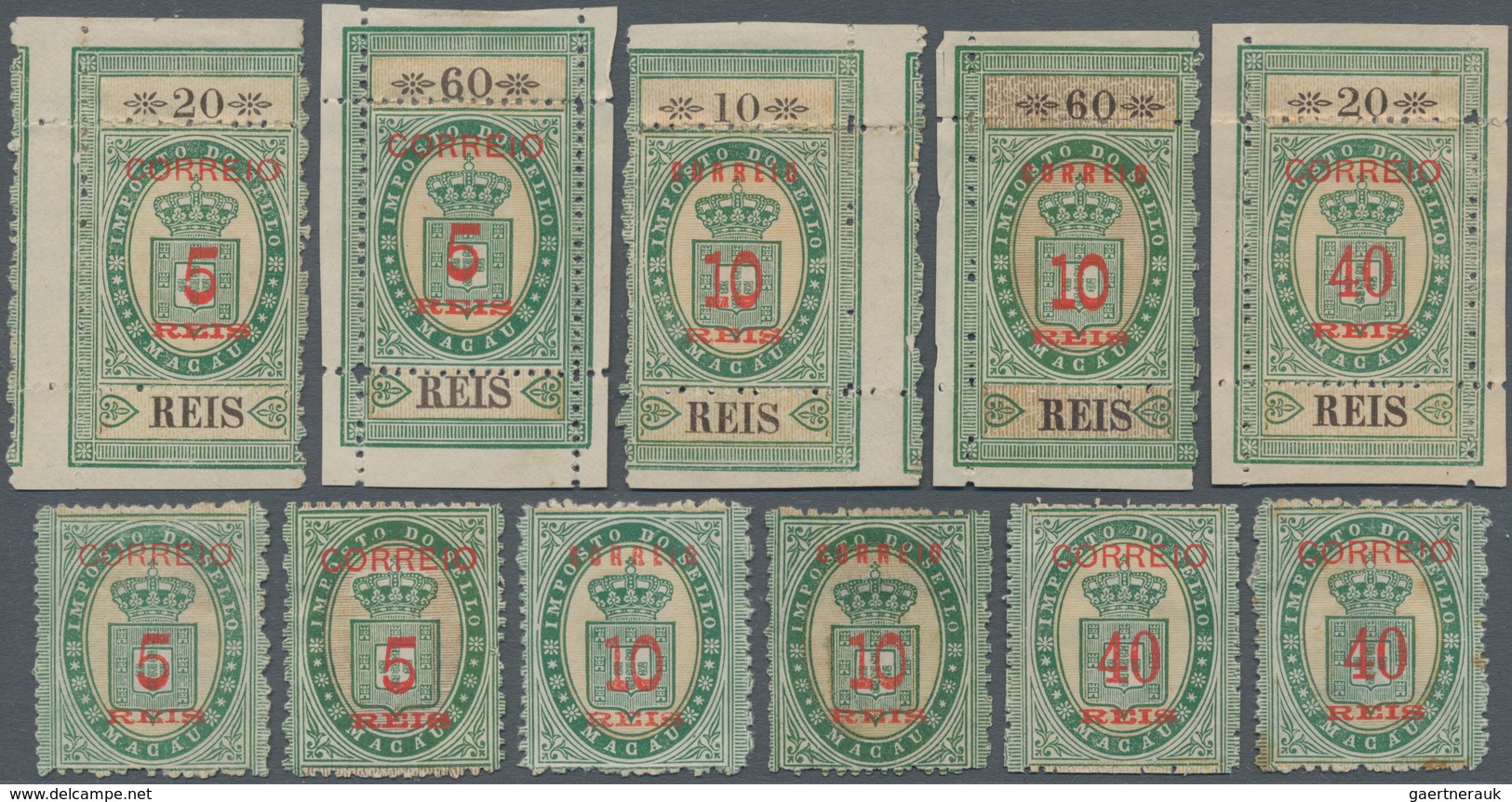Macau: 1887, Large State Crest Surcharges With Full Margins 5 R./20, 5 R./60, 10 R./10, 10 R./60 And - Sonstige & Ohne Zuordnung