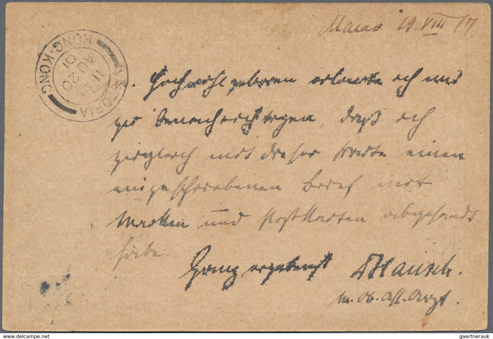 Macau: 1901, Card 30 R. Rose Canc. "MACAU 19 AGO 01" Via Hongkong, Shanghai Imperial Office And Germ - Andere & Zonder Classificatie
